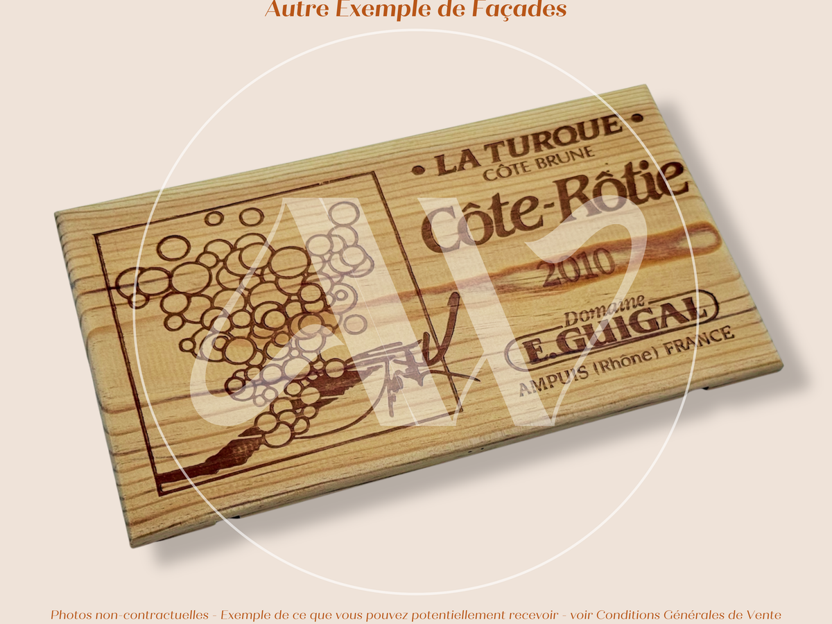 Estampe / Façade d'une caisse de vin en bois du Domaine Guigal - La Turque - Cote-Rotie | Format 6 bouteilles = 30x17 cm