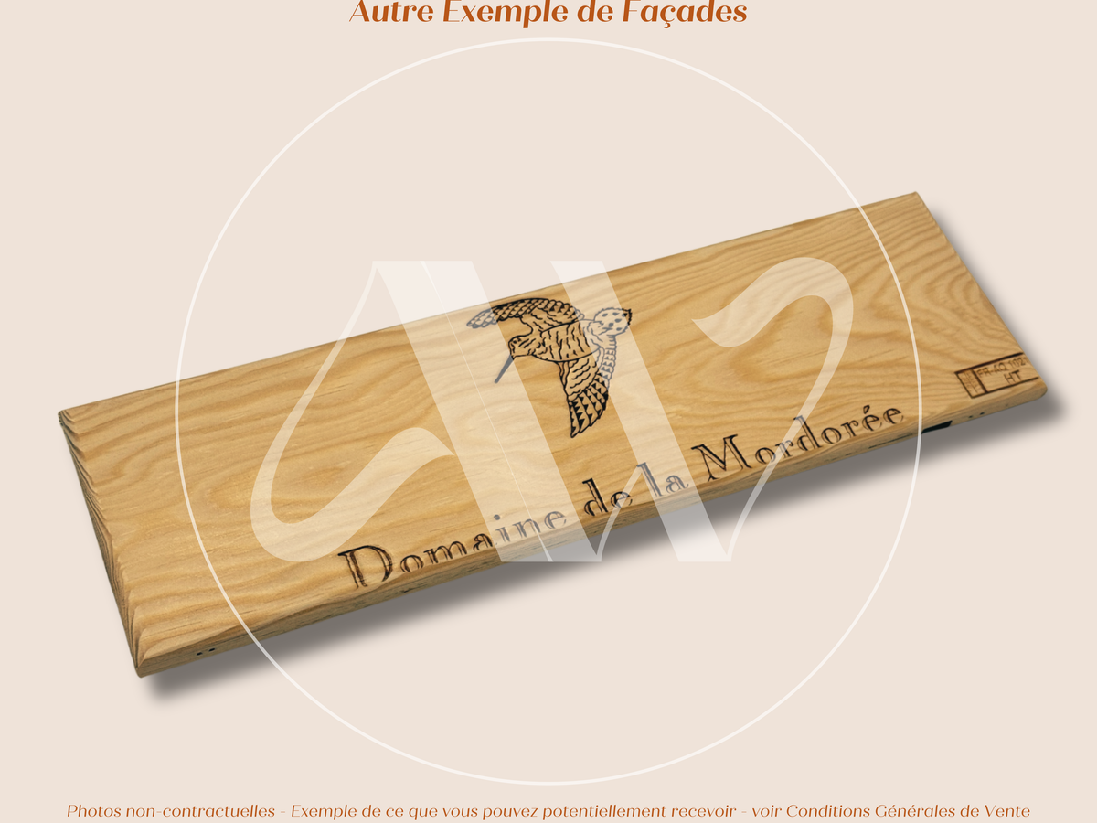 Estampe / Façade d'une caisse de vin en bois du Domaine de la Mordorée - Vallée du Rhône | Format 1 bouteille = 30x9 cm