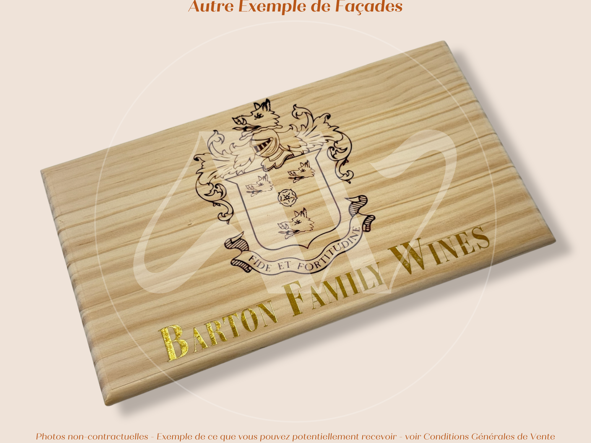 Façade Estampe bois – Barton Family Wines – Bordeaux – Format 30x17 cm – (inscription dorée)
