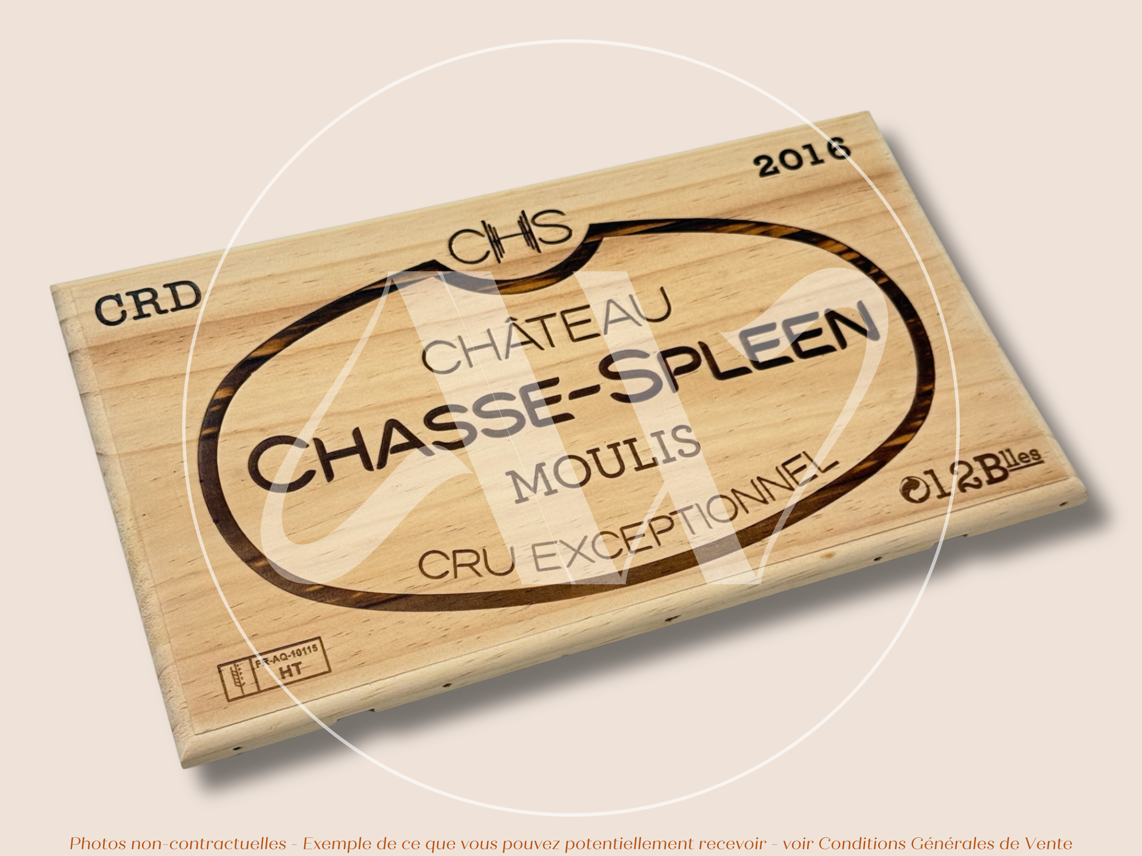 Estampe / Façade d'une caisse de vin en bois du Chateau Chasse Spleen - 2016 - Moulis - Médoc - Bordeaux | Format : 30x17 cm