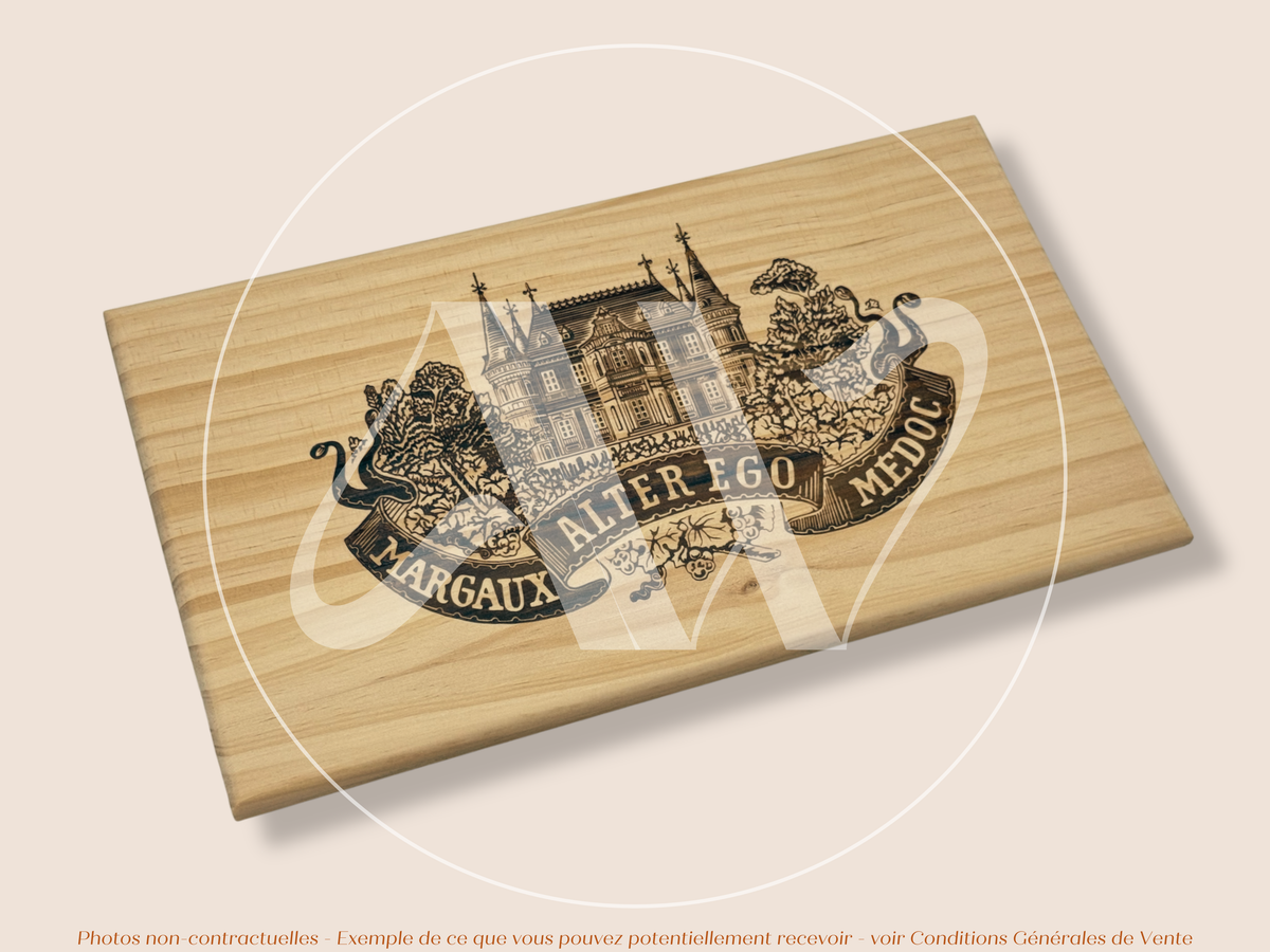 Estampe / Façade d'une caisse de vin en bois du Chateau Palmer - Alter Ego - Margaux - Bordeaux | Format 6 bouteilles = 30x17 cm