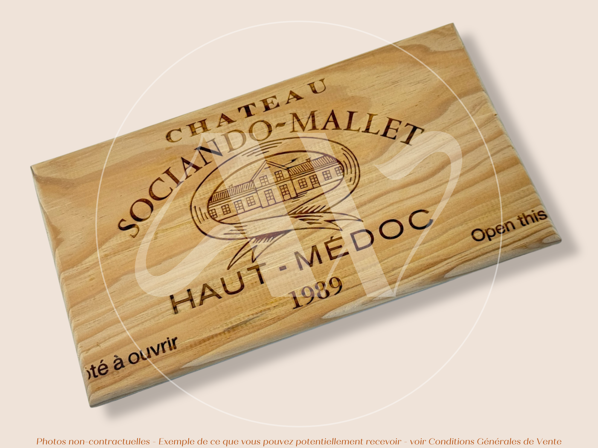Façade Estampe bois – Château Sociando-Mallet – Haut-Médoc (Bordeaux) – Format 30x17 cm – (Millésime 1989 – Pièce Collector)