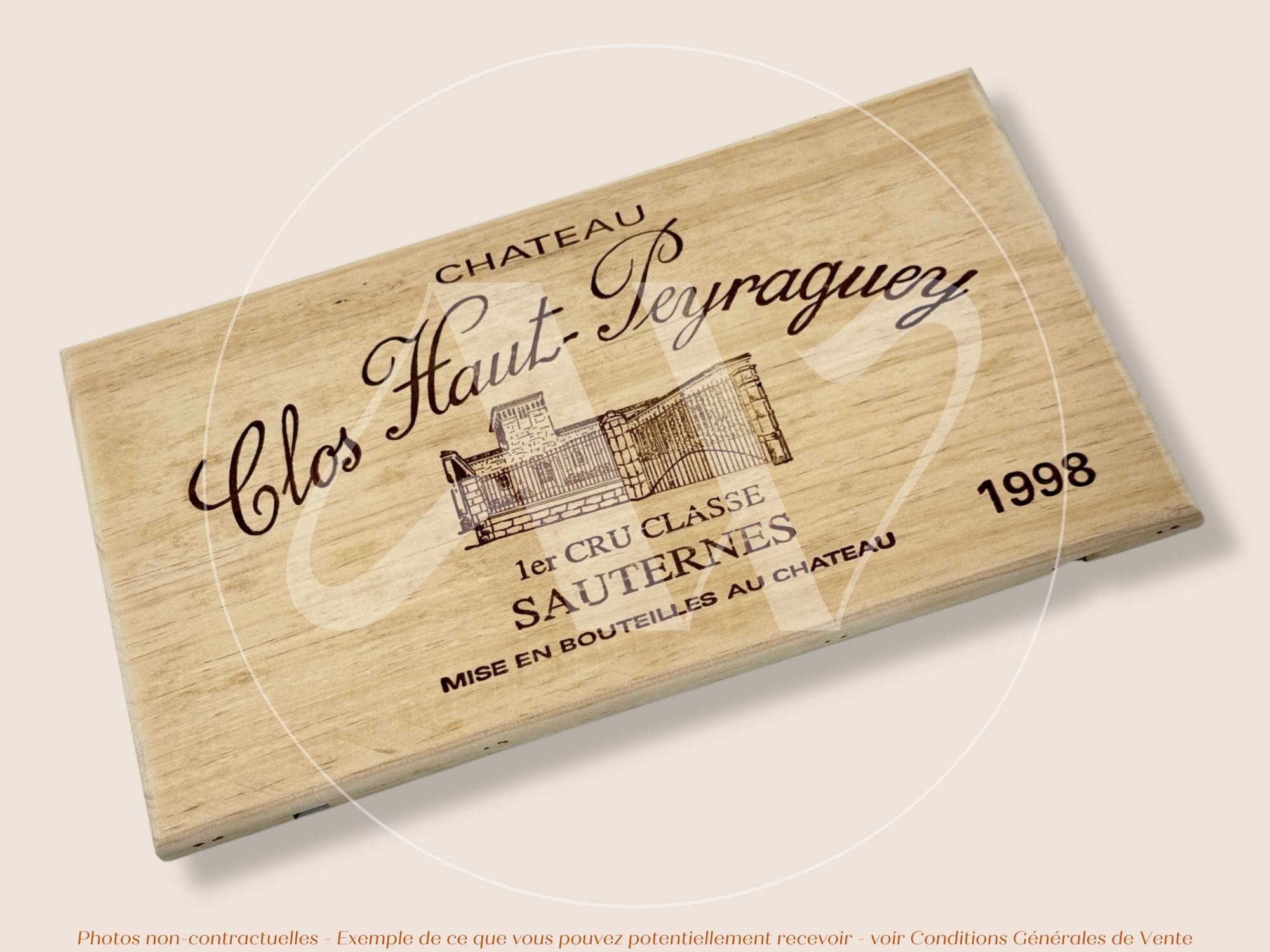 Façade Estampe bois – Château Clos Haut-Peyraguey – Sauternes (Bordeaux) – Format 30x17 cm – Millésime 1998 – (Collector)