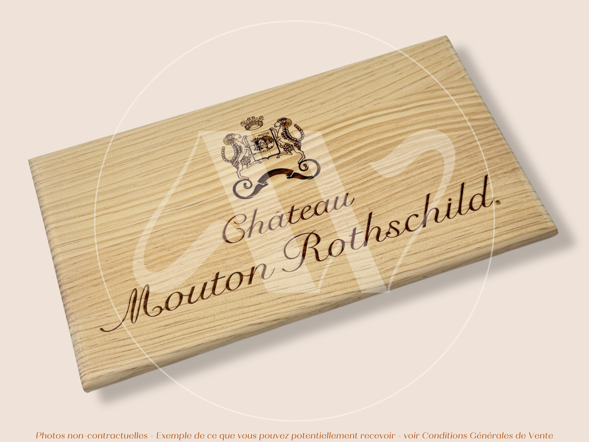 Estampe / Façade d'une caisse de vin en bois du Chateau Mouton Rothschild - Bordeaux | Format 12 bouteilles = 30x17 cm