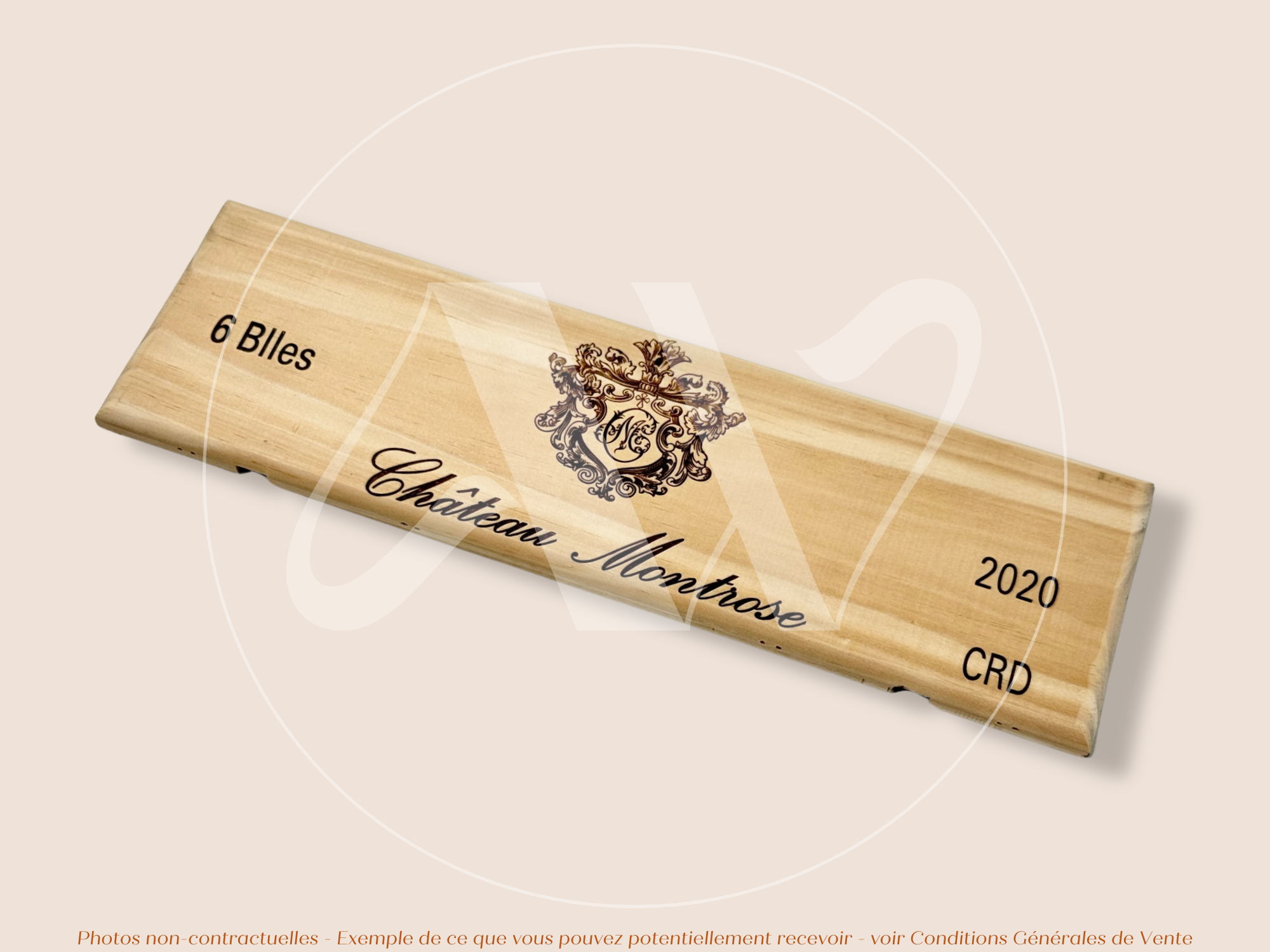 Estampe / Façade d'une caisse de vin en bois du Chateau Montrose - 2020 - Bordeaux | Format 6 bouteilles = 30x9 cm
