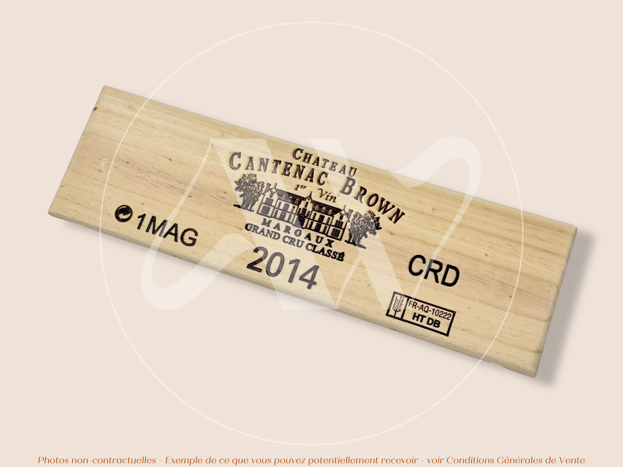 Estampe / Façade d'une caisse de vin en bois du Chateau Cantenac Brown - 2014 - Bordeaux | Format 1 magnum = 30x9 cm