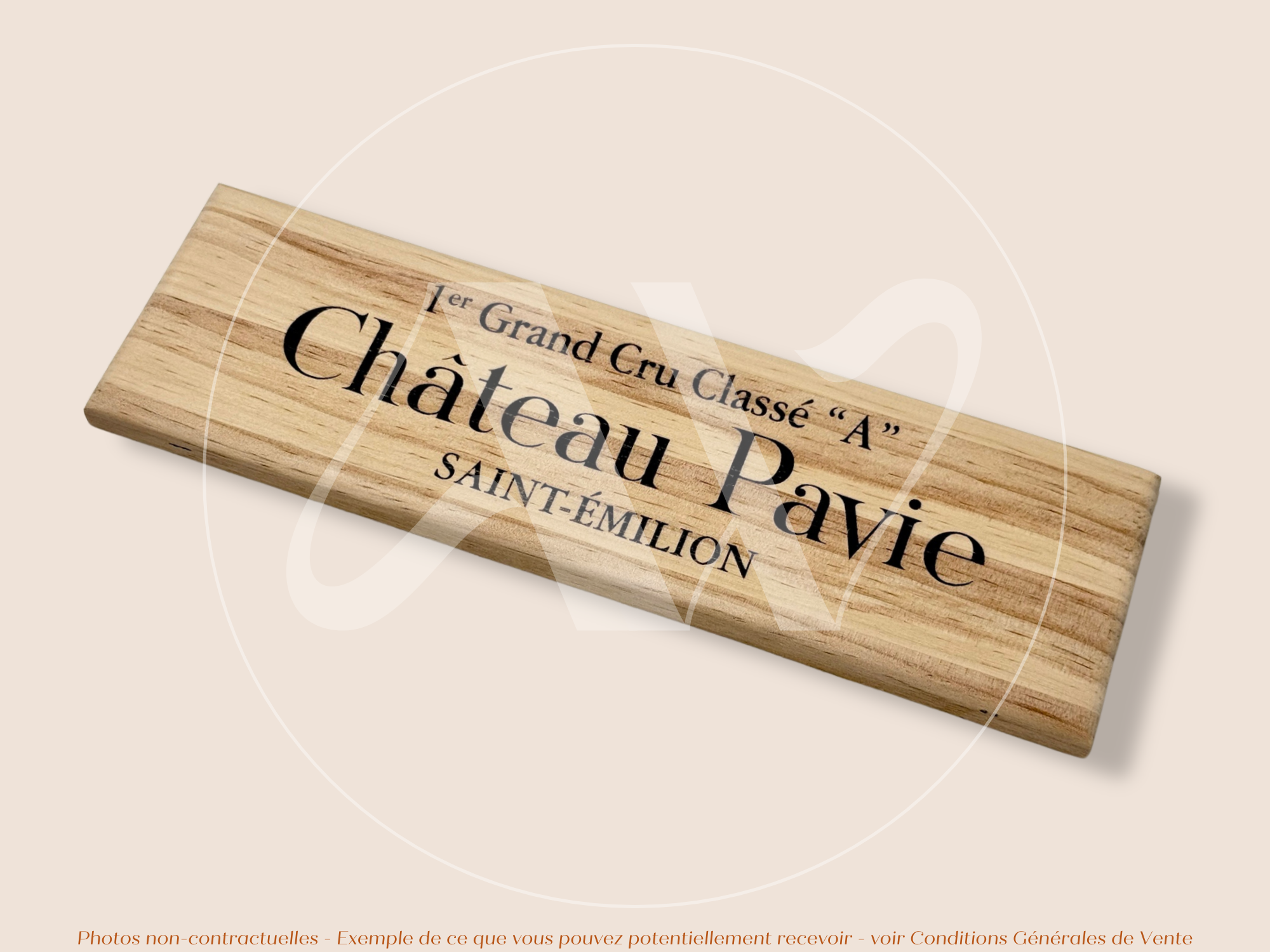 Estampe / Façade d'une caisse de vin en bois du Chateau Pavie - Saint-Emilion - Bordeaux | Format 6 bouteilles = 30x9 cm