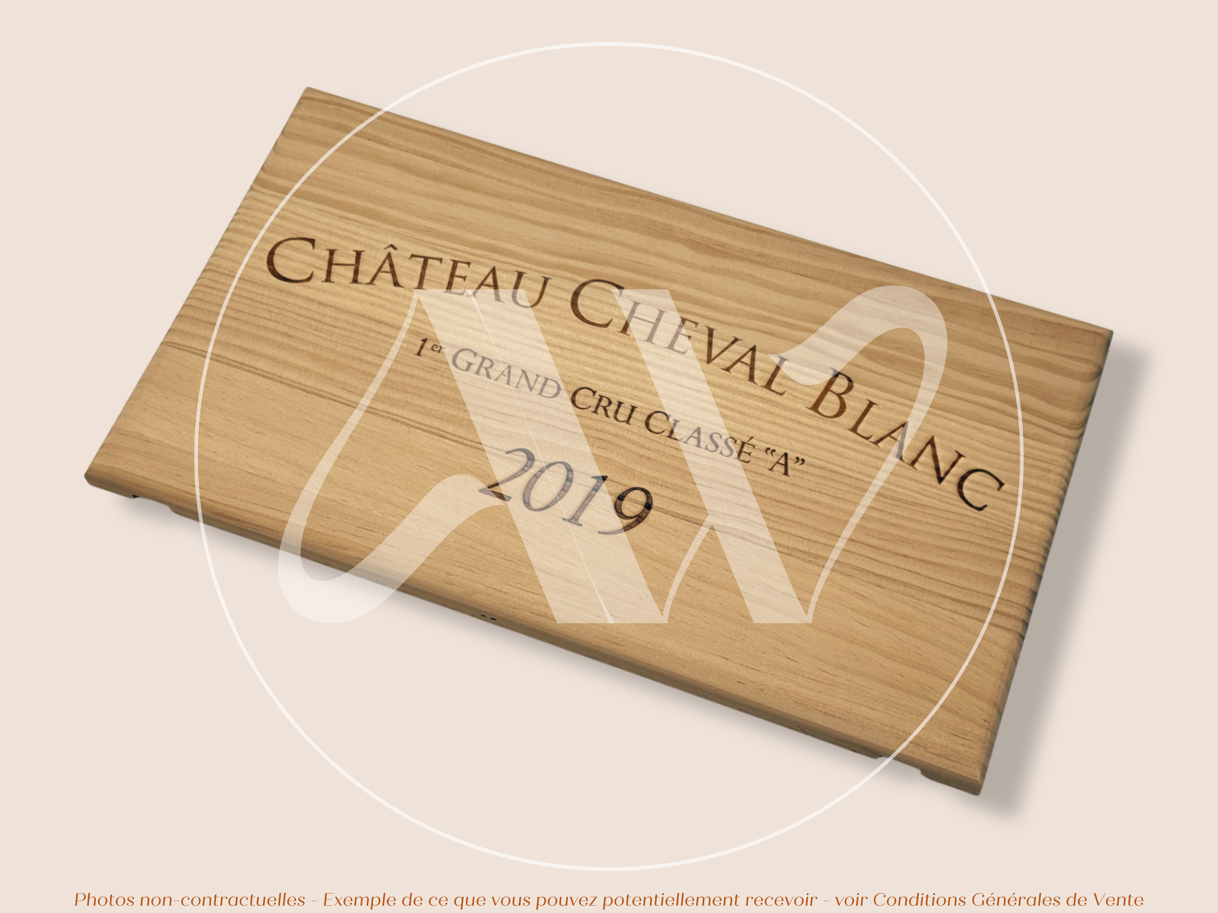 Estampe de caisse de vin Château Cheval Blanc 2019 – Saint-Émilion Grand Cru – 30 × 17 cm