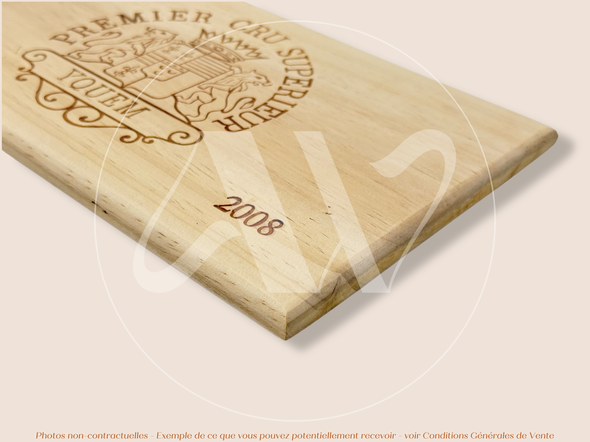 Estampe / Façade d'une caisse de vin en bois du Chateau Yquem 2008 - Sauternes - Bordeaux | Format 6 bouteilles = 30x17