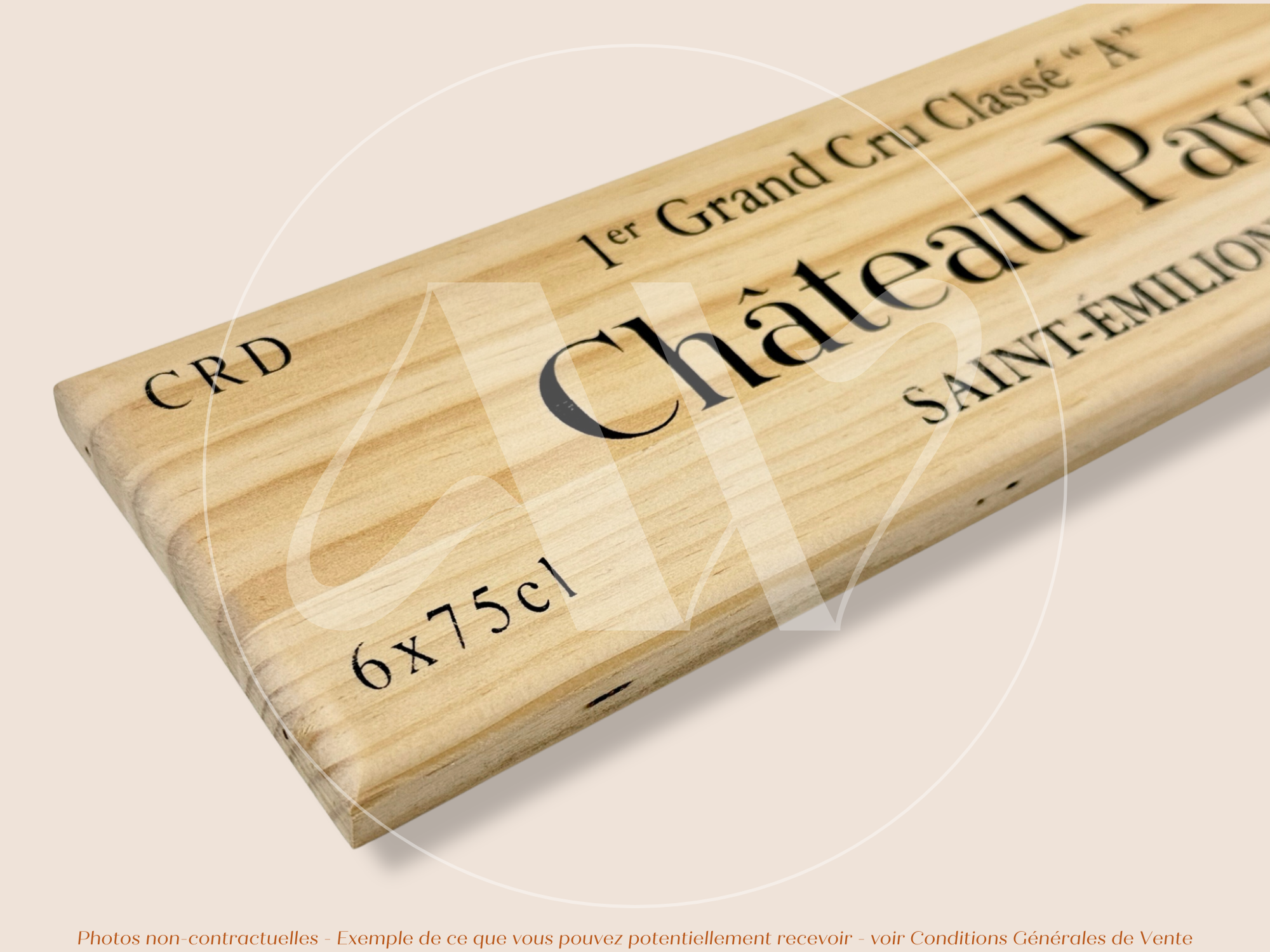 Estampe / Façade d'une caisse de vin en bois du Chateau Pavie - 2020 - Saint-Emilion - Bordeaux | Format 6 bouteilles = 30x9 cm