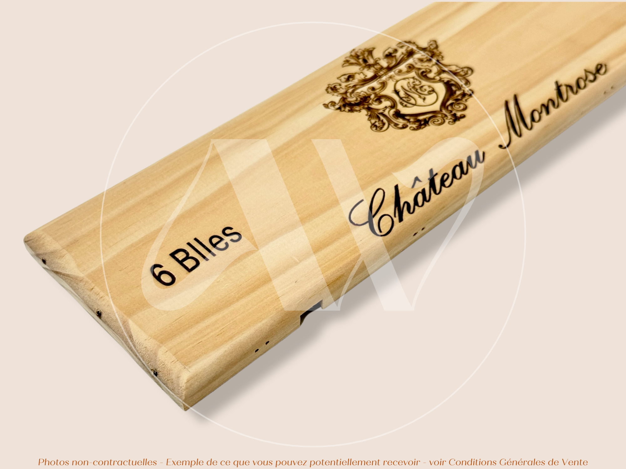Estampe / Façade d'une caisse de vin en bois du Chateau Montrose - 2020 - Bordeaux | Format 6 bouteilles = 30x9 cm