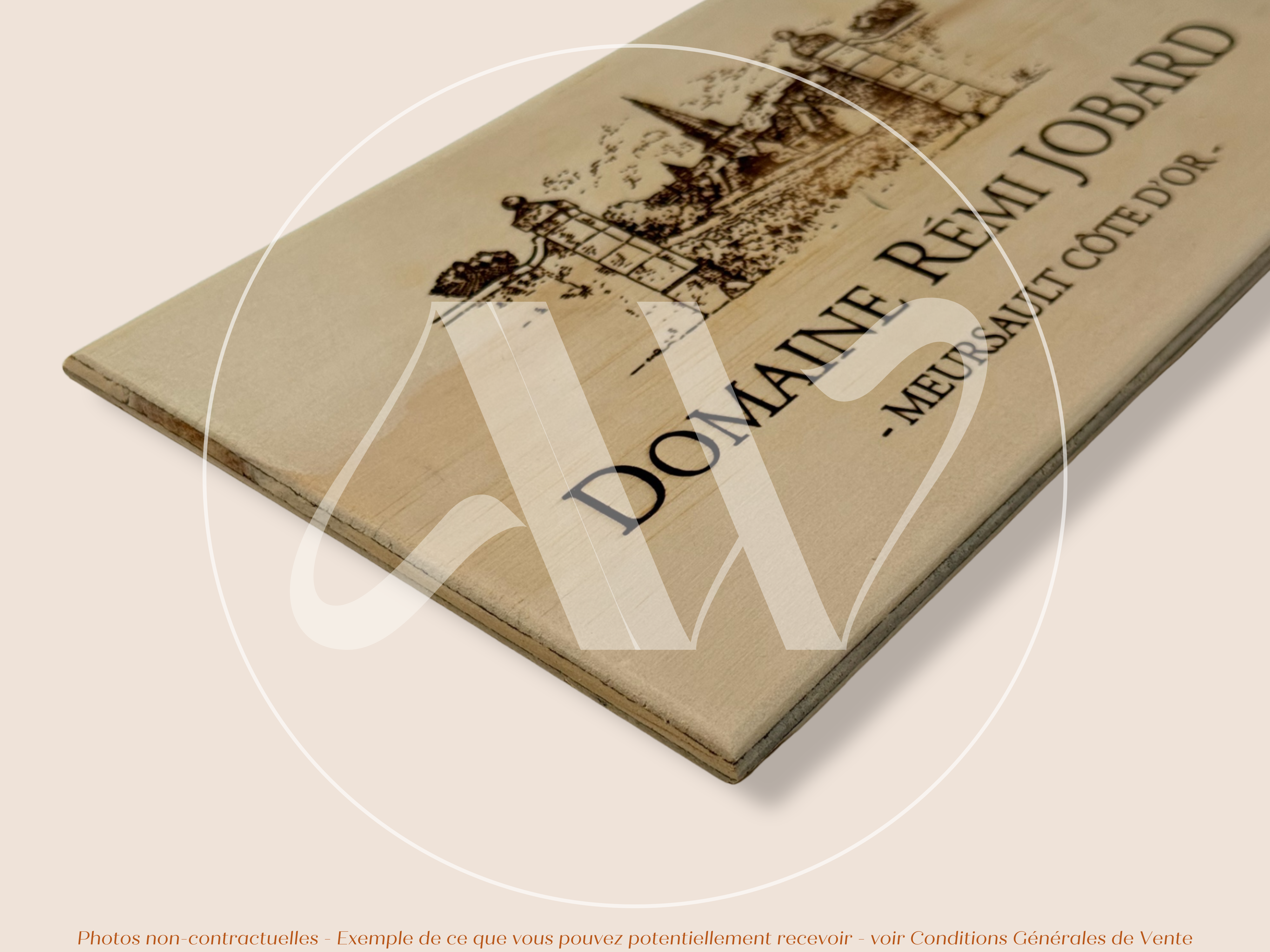 Domaine Rémi Jobard — Bourgogne — France — Meursault — Sans millésime — 30 × 17 cm — Couvercle caisse de vin en bois