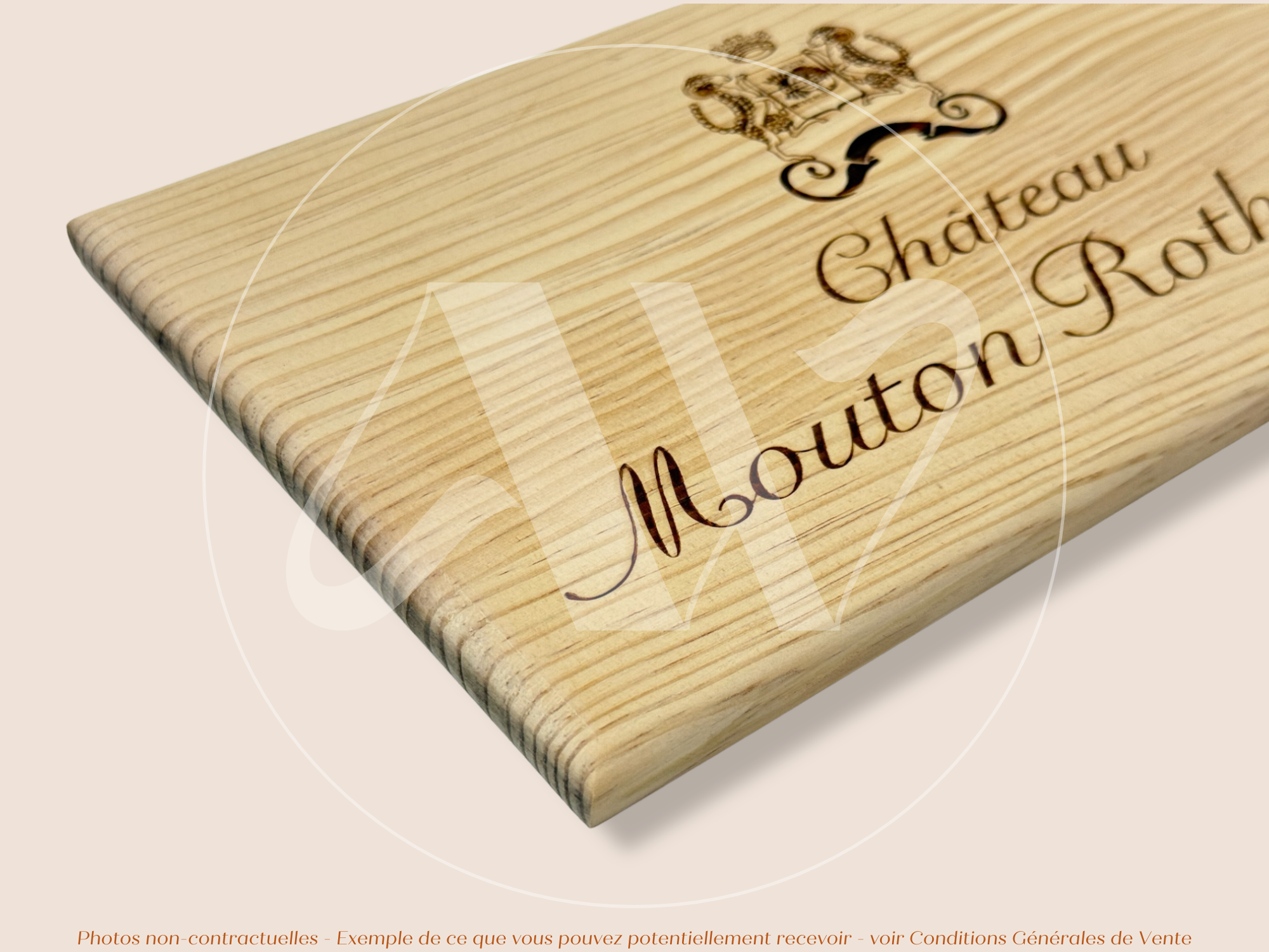 Estampe / Façade d'une caisse de vin en bois du Chateau Mouton Rothschild - Bordeaux | Format 12 bouteilles = 30x17 cm