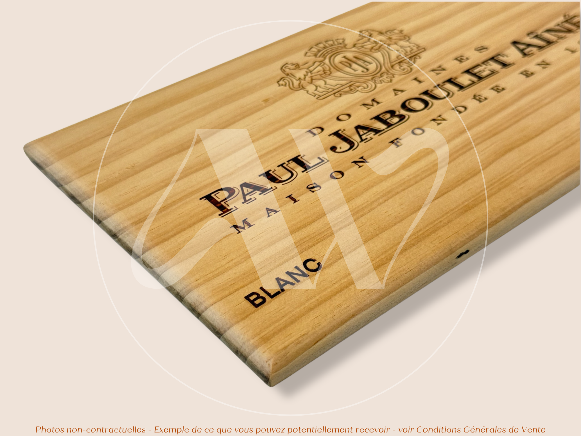 Estampe / Façade d'une caisse de vin en bois du Domaine Paul Jaboulet Ainé - 2013 - Vallée du Rhone | Format 6 bouteilles = 30x17