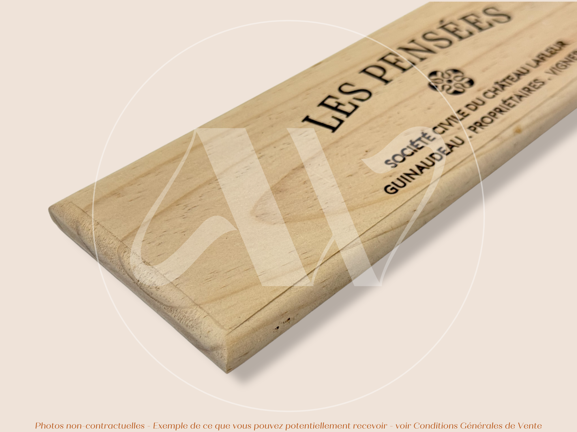 Estampe / Façade d'une caisse de vin en bois du Chateau Lafleur - Les Pensées - Bordeaux | Format 6 bouteilles = 30x9 cm