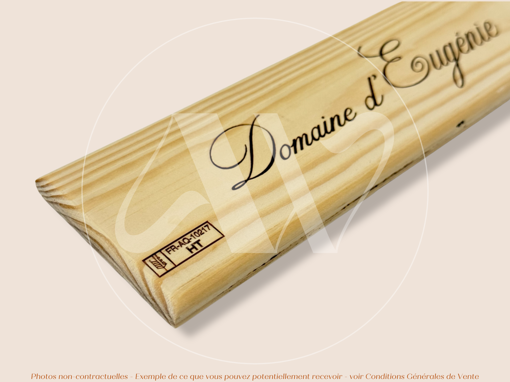 Estampe / Façade d'une caisse de vin en bois du Domaine d'Eugénie - Bourgogne | Format 3 bouteilles = 30x9 cm