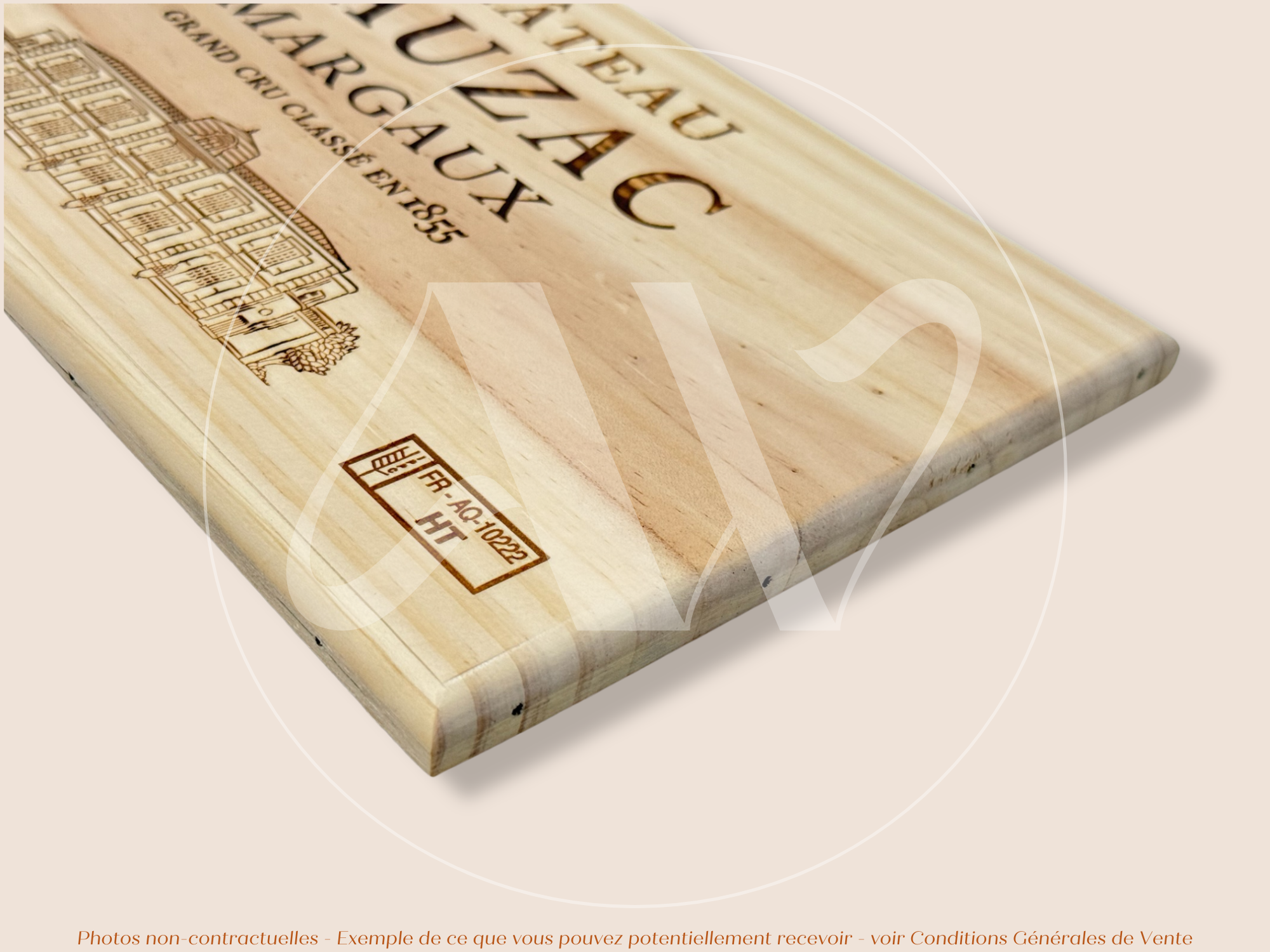 Estampe / Façade d'une caisse de vin en bois du Chateau Dauzac - Margaux - Bordeaux | Format 12 bouteilles = 30x17 cm