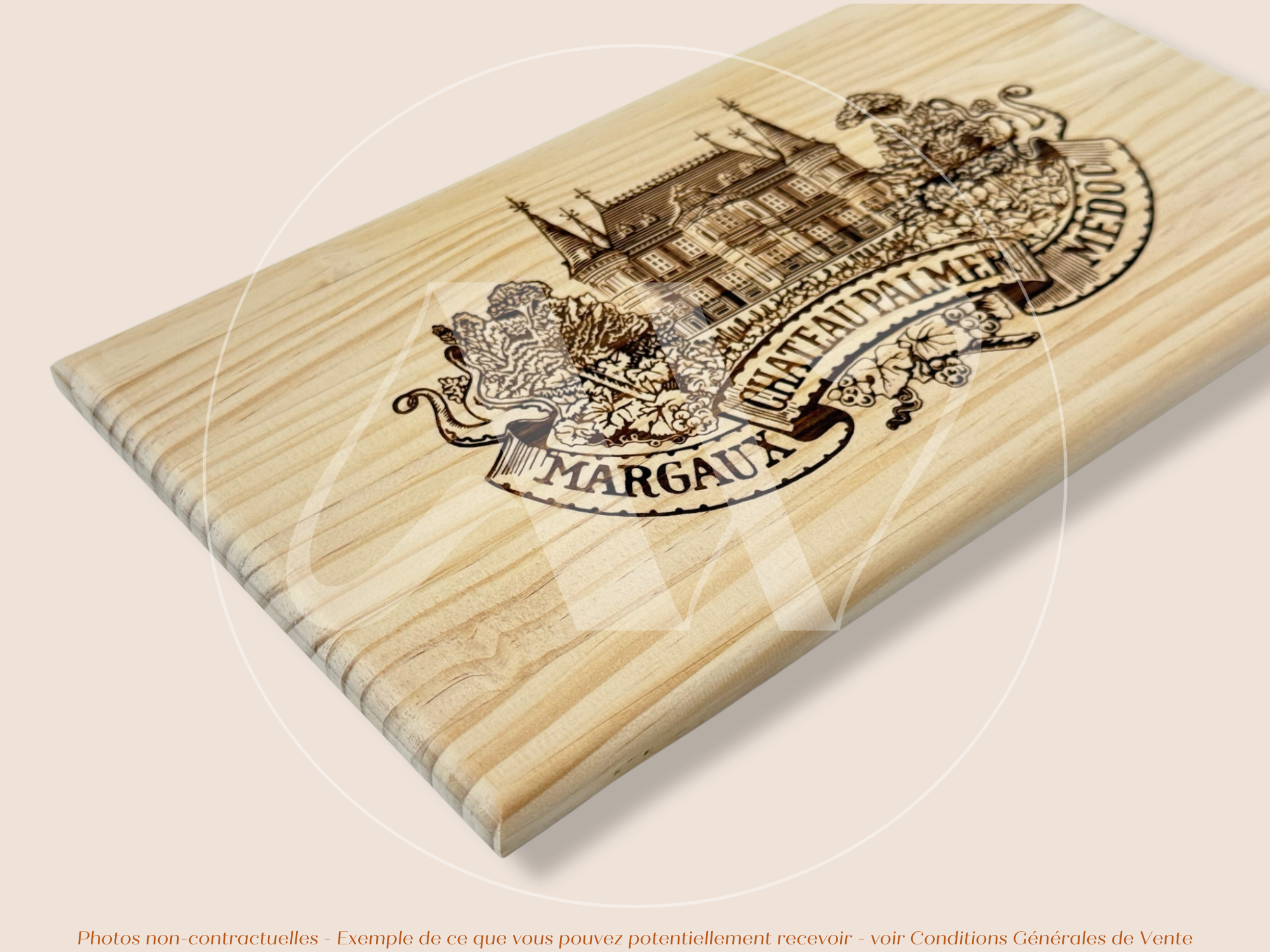Estampe / Façade d'une caisse de vin en bois du Chateau Palmer - Margaux - Bordeaux | Format 30x17 cm