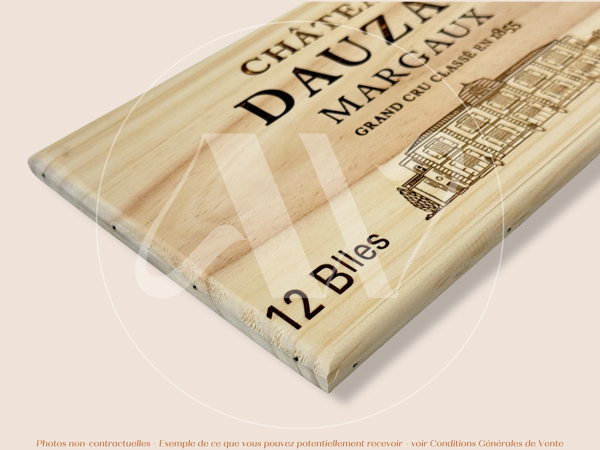 Estampe / Façade d'une caisse de vin en bois du Chateau Dauzac - Margaux - Bordeaux | Format 12 bouteilles = 30x17 cm