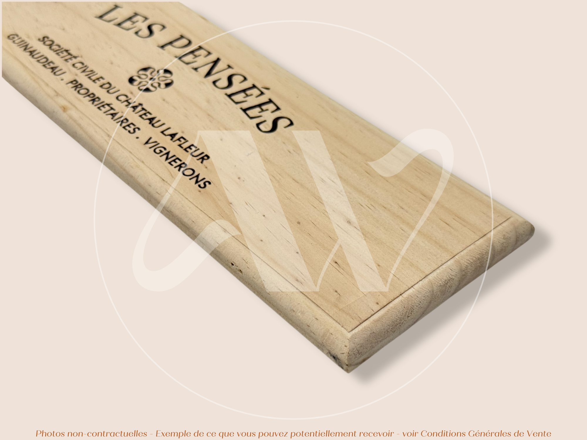 Estampe / Façade d'une caisse de vin en bois du Chateau Lafleur - Les Pensées - Bordeaux | Format 6 bouteilles = 30x9 cm