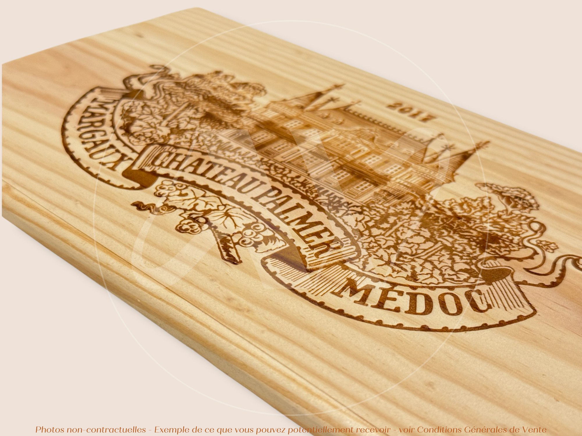 Estampe / Façade d'une caisse de vin en bois du Chateau Palmer - Millésime 2017 - Margaux - Bordeaux | Format 6 ou 12 bouteilles = 30x17 cm