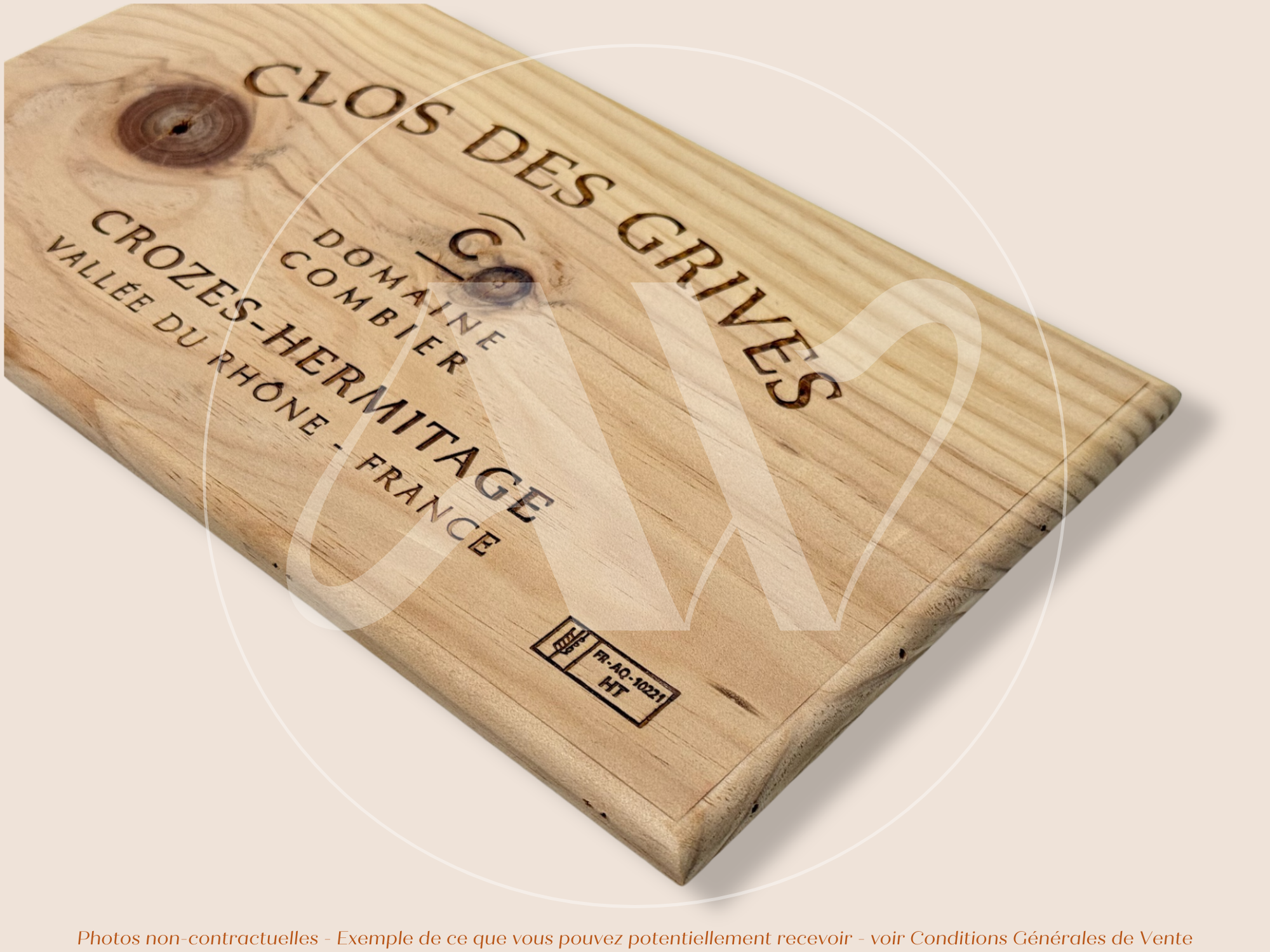 Estampe / Façade d'une caisse de vin en bois du Domaine Combier du Clos des Grives - Vallée du Rhône | Format 6 bouteilles = 30x17