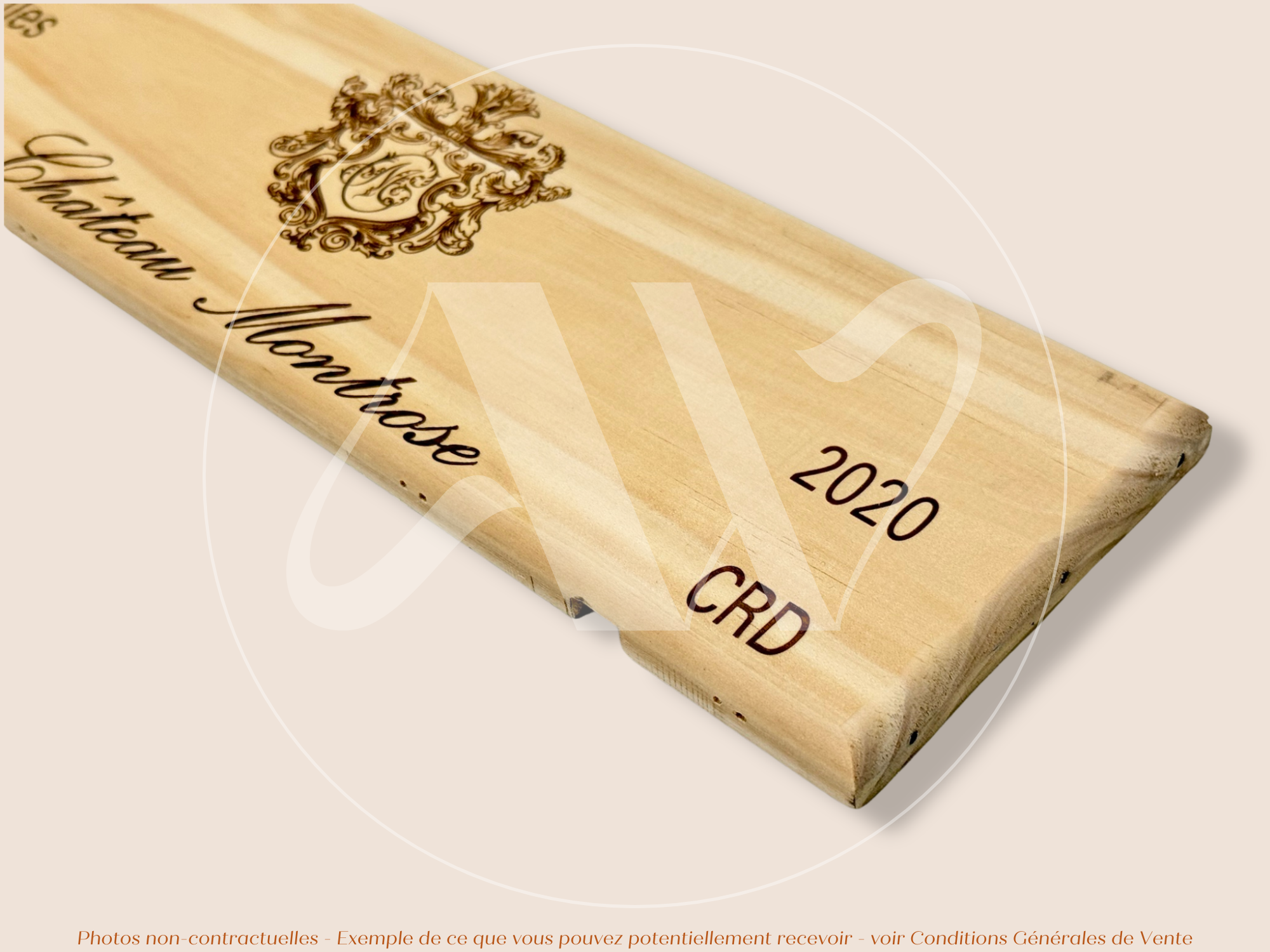 Estampe / Façade d'une caisse de vin en bois du Chateau Montrose - 2020 - Bordeaux | Format 6 bouteilles = 30x9 cm