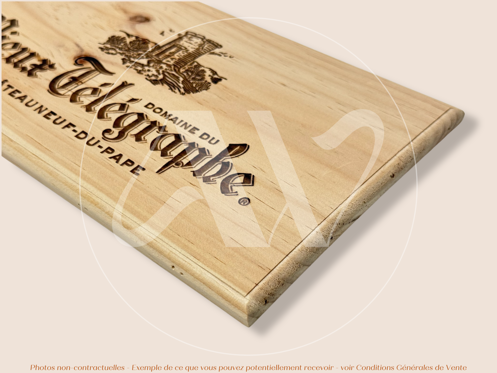 Façade Estampe bois – Domaine du Vieux Télégraphe – Châteauneuf-du-Pape (Vallée du Rhône) – Format 30x17 cm – Icônique de l'appellation