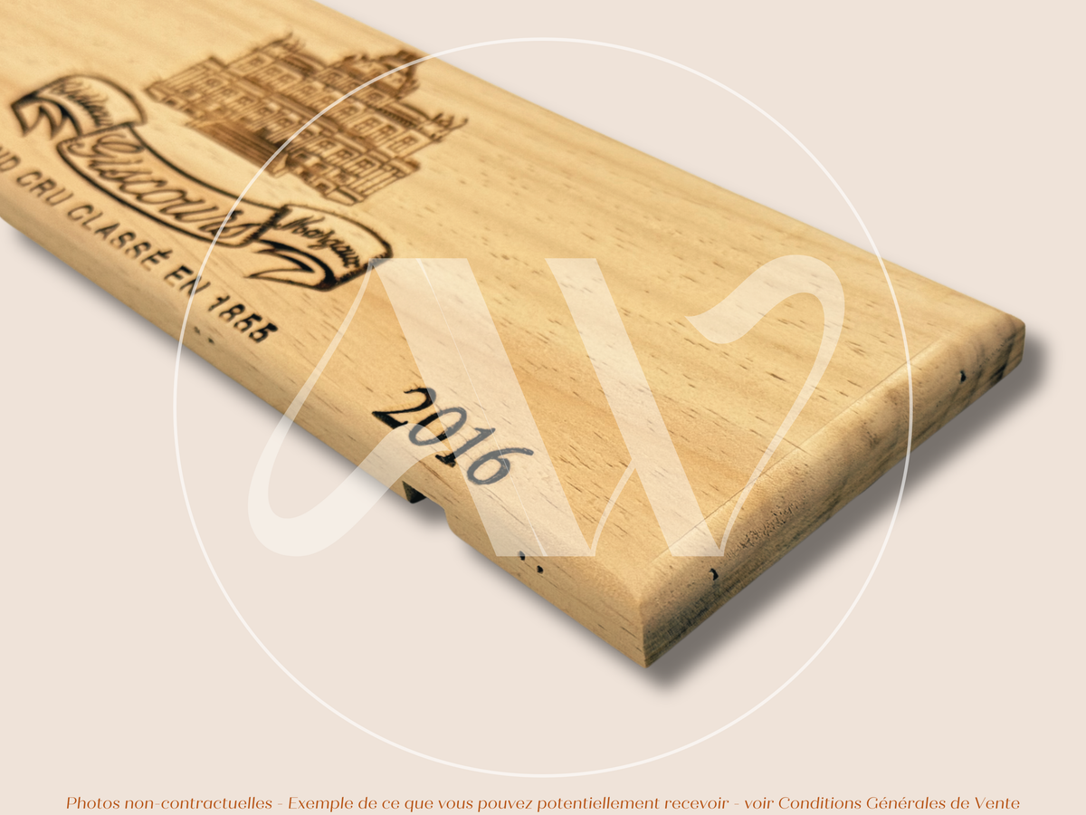 Estampe / Façade d'une caisse de vin en bois du Chateau Giscours - Bordeaux | Format 6 bouteille = 30x9 cm