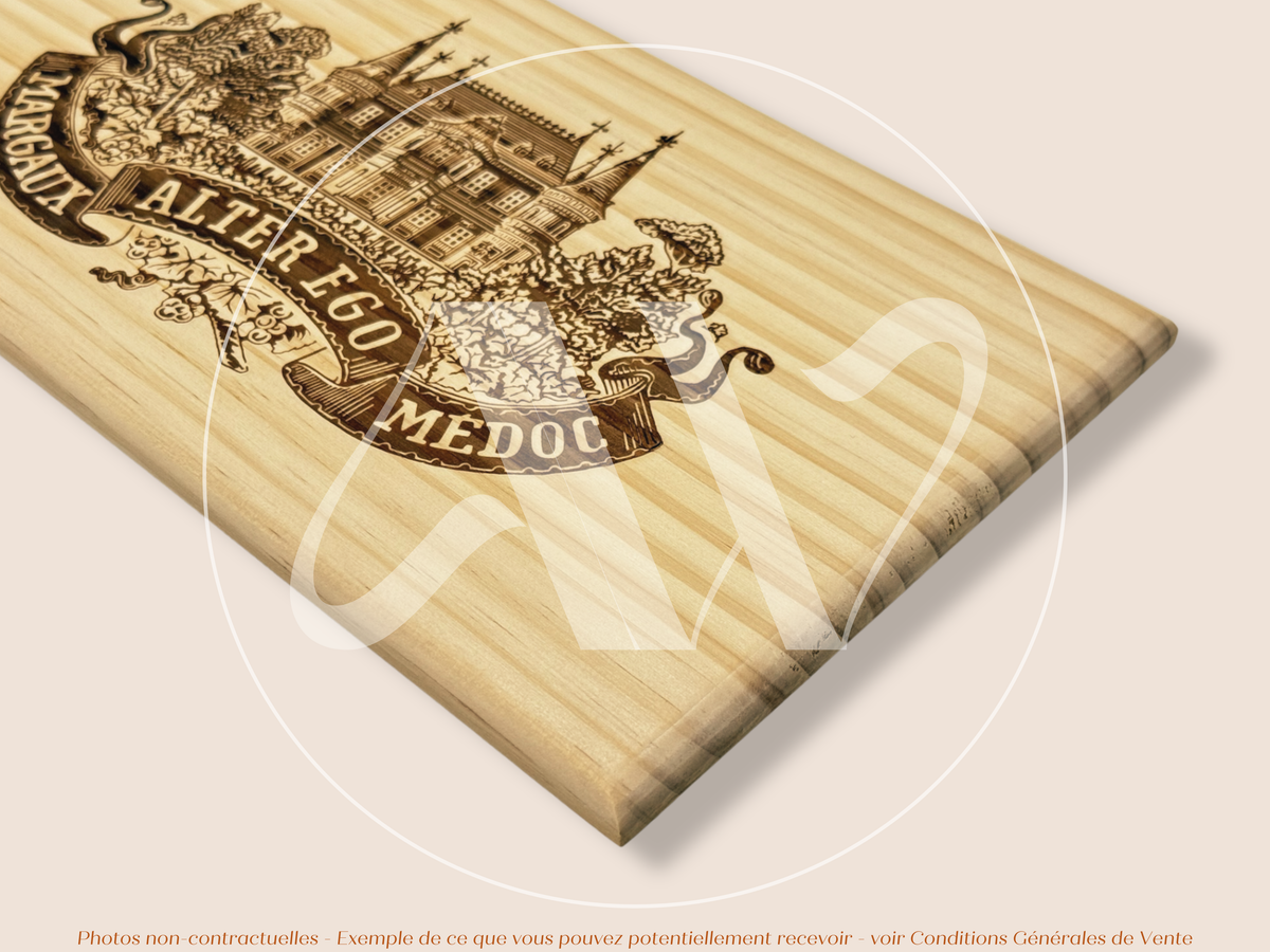 Estampe / Façade d'une caisse de vin en bois du Chateau Palmer - Alter Ego - Margaux - Bordeaux | Format 6 bouteilles = 30x17 cm