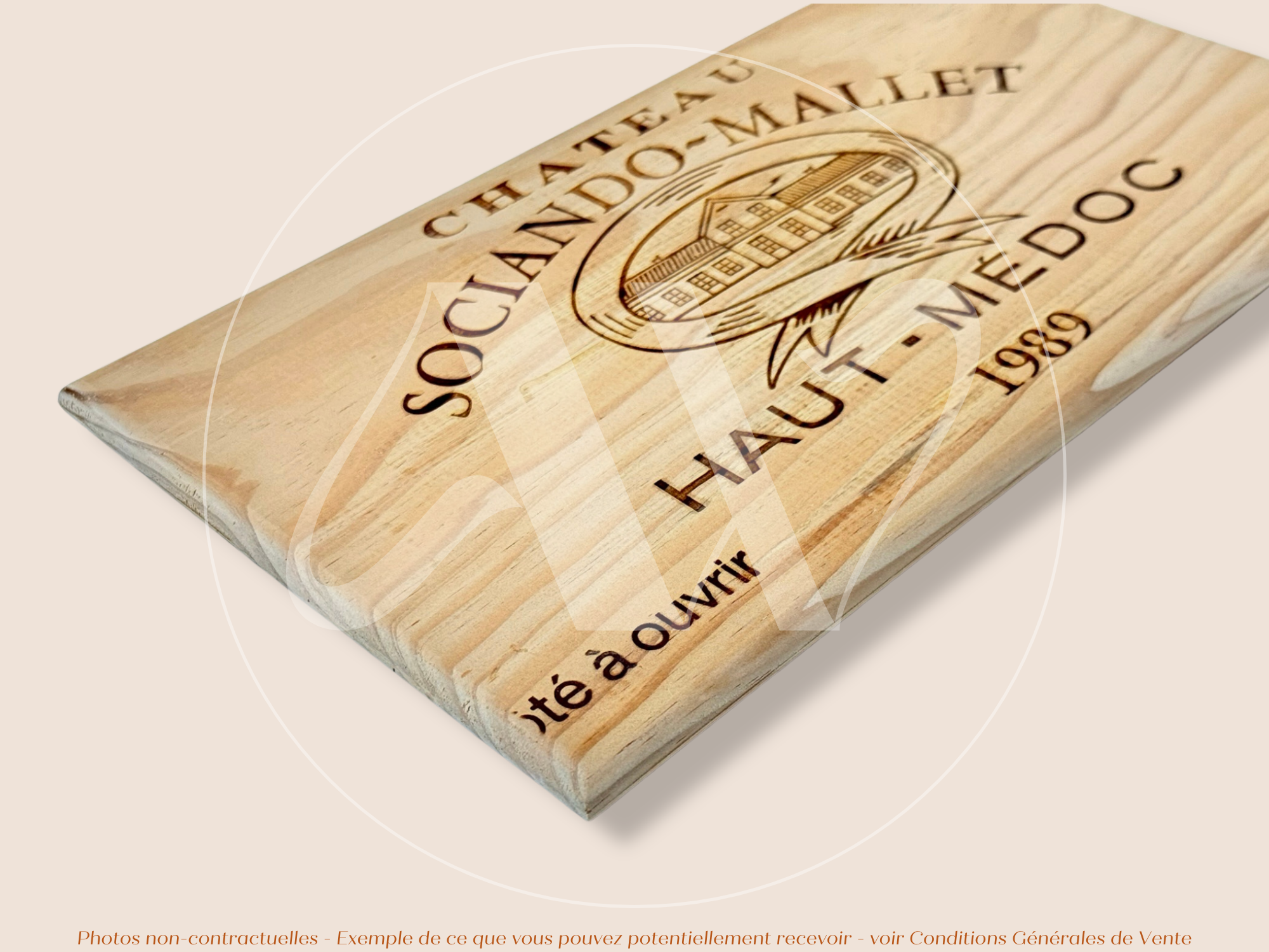 Façade Estampe bois – Château Sociando-Mallet – Haut-Médoc (Bordeaux) – Format 30x17 cm – (Millésime 1989 – Pièce Collector)