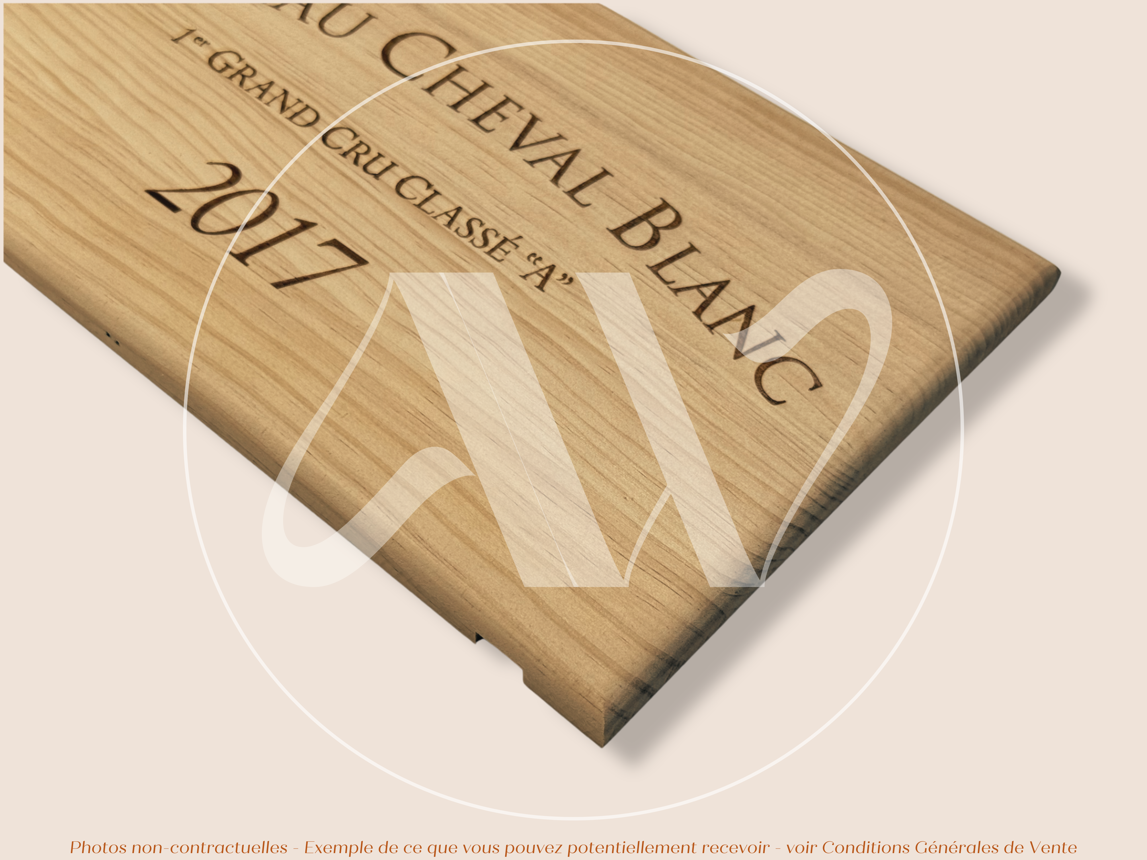 Estampe de caisse de vin Château Cheval Blanc 2017 - Bordeaux – Format 30x17 cm – Millésime 2017 - Façade Estampe bois