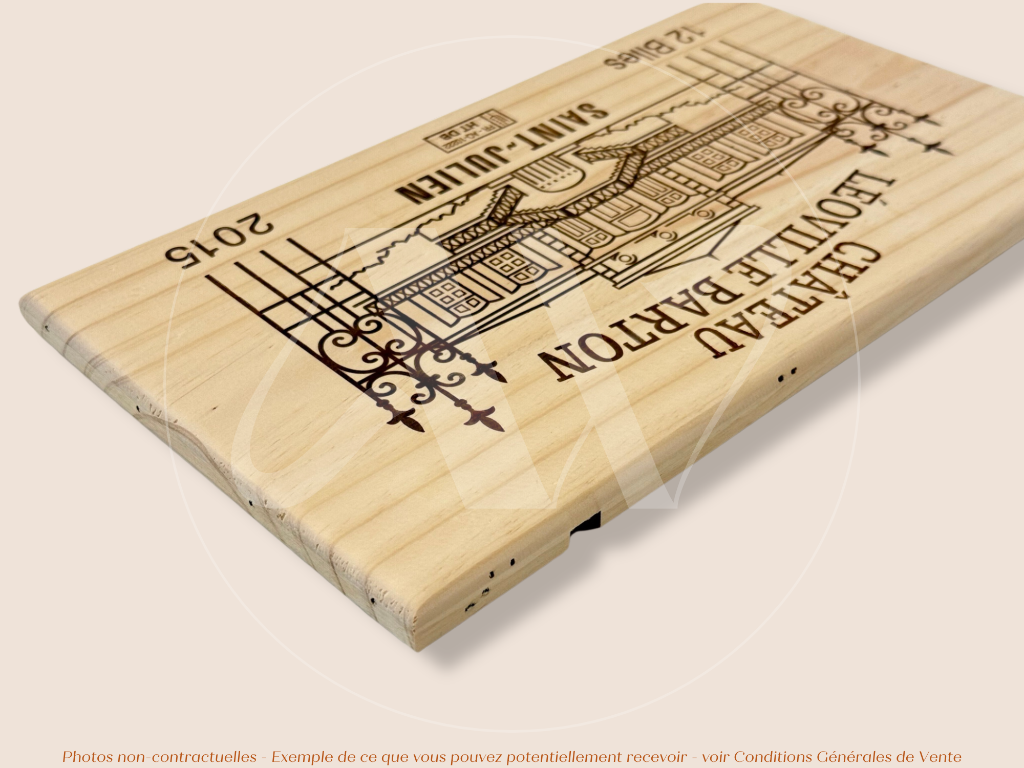 Estampe / Façade d'une caisse de vin en bois du Chateau Leoville Barton - 2015 - Bordeaux | Format : 30x17 cm