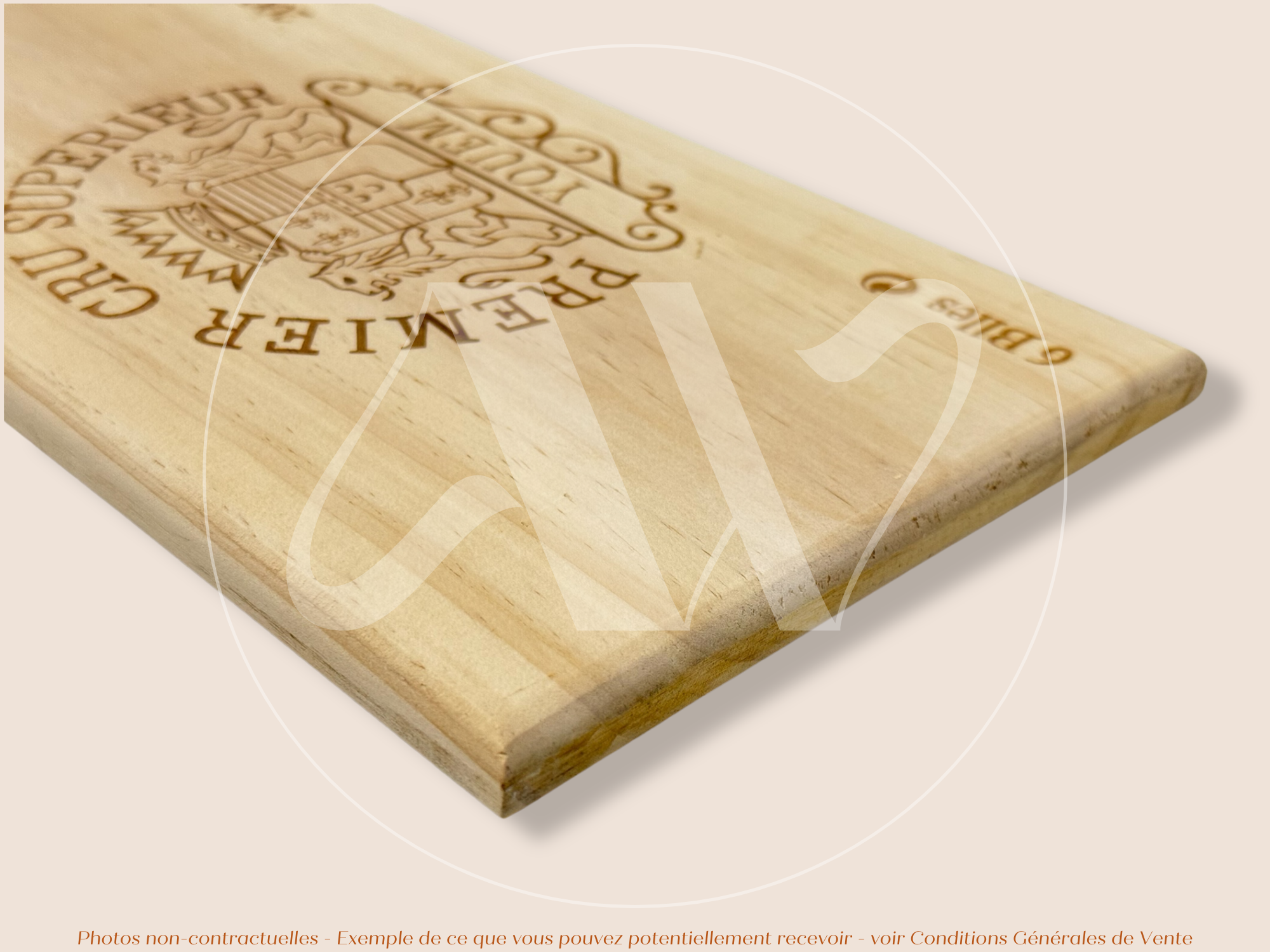 Estampe / Façade d'une caisse de vin en bois du Chateau Yquem 2008 - Sauternes - Bordeaux | Format 6 bouteilles = 30x17