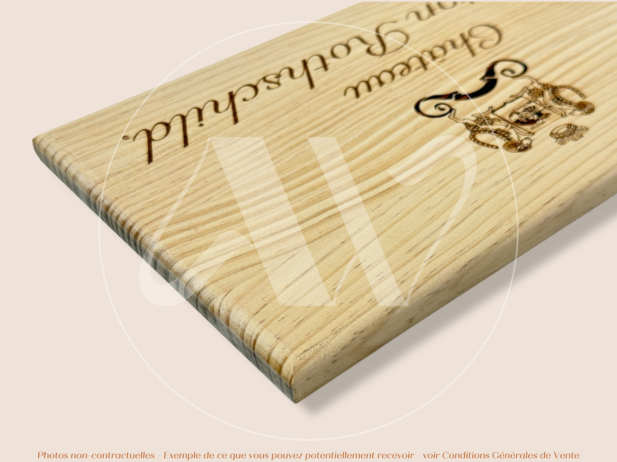 Estampe / Façade d'une caisse de vin en bois du Chateau Mouton Rothschild - Bordeaux | Format 12 bouteilles = 30x17 cm