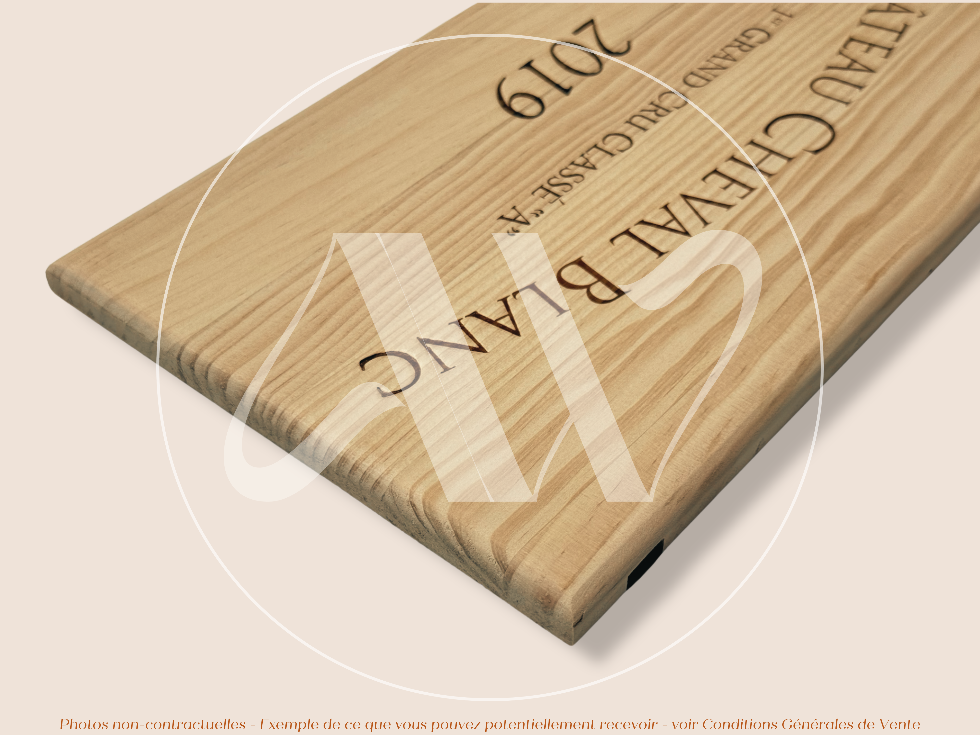 Estampe de caisse de vin Château Cheval Blanc 2019 – Saint-Émilion Grand Cru – 30 × 17 cm