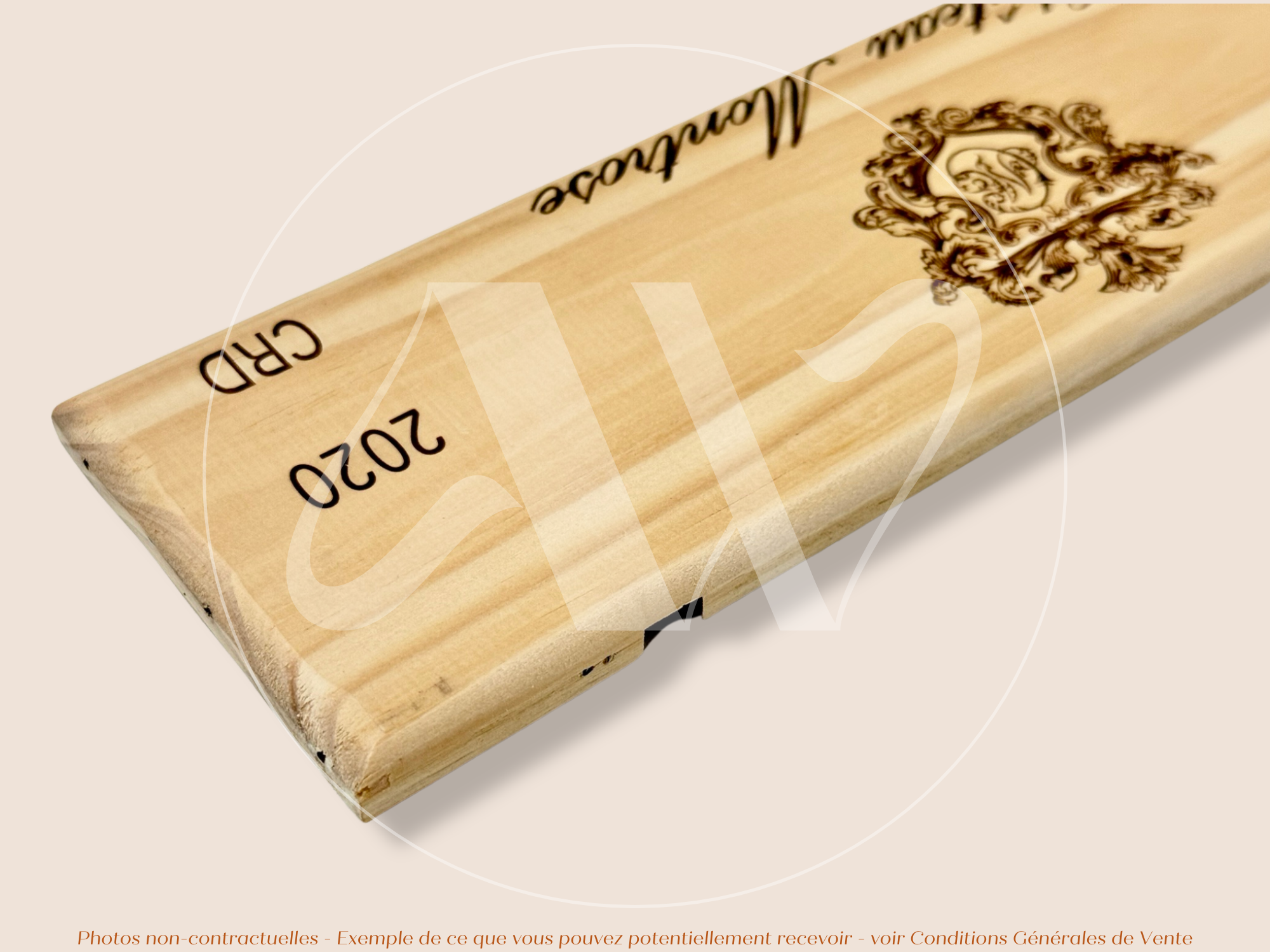 Estampe / Façade d'une caisse de vin en bois du Chateau Montrose - 2020 - Bordeaux | Format 6 bouteilles = 30x9 cm