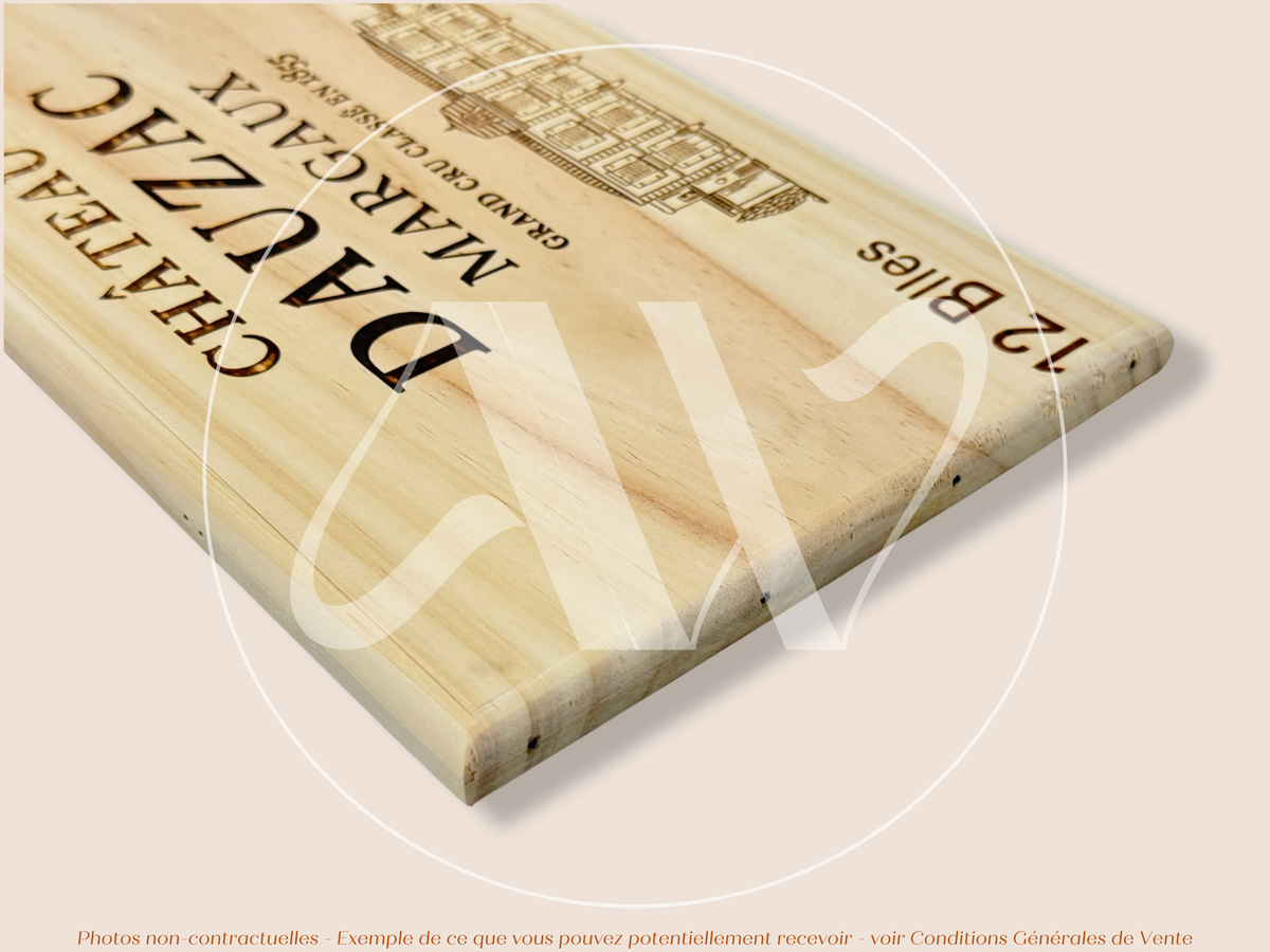 Estampe / Façade d'une caisse de vin en bois du Chateau Dauzac - Margaux - Bordeaux | Format 12 bouteilles = 30x17 cm
