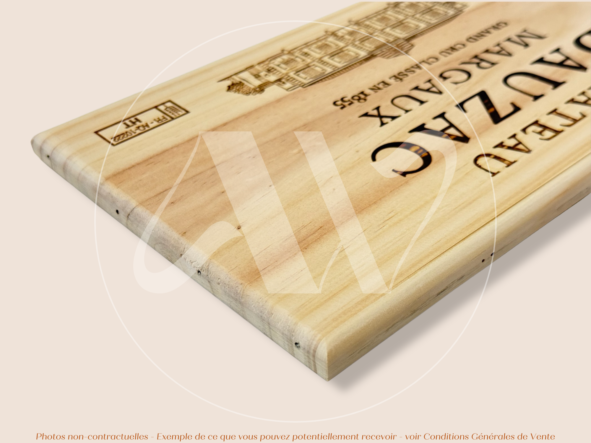 Estampe / Façade d'une caisse de vin en bois du Chateau Dauzac - Margaux - Bordeaux | Format 12 bouteilles = 30x17 cm