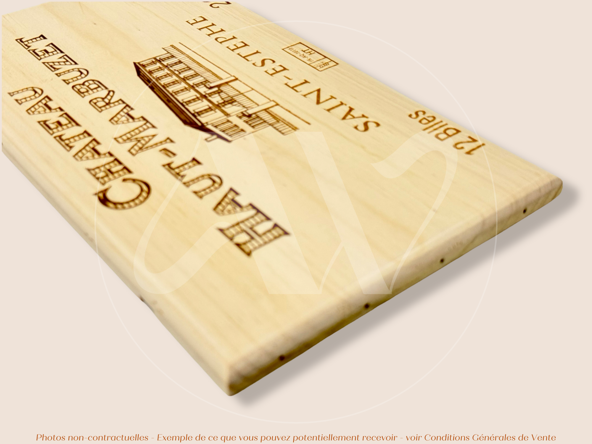 Estampe / Façade d'une caisse de vin en bois du Chateau Haut Marbuzet - Saint Estephe - 2019 - Bordeaux | Format 30x17 cm