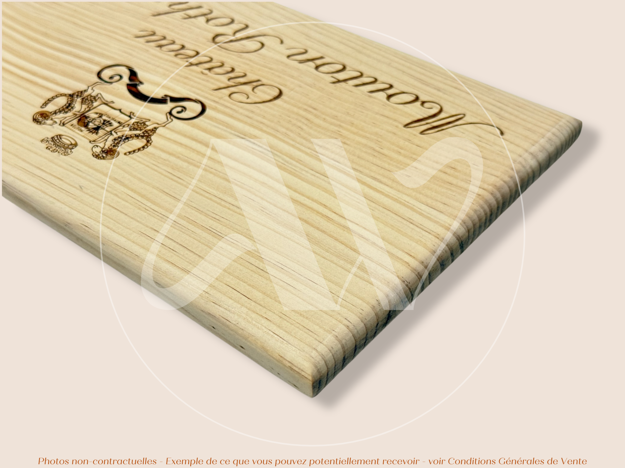Estampe / Façade d'une caisse de vin en bois du Chateau Mouton Rothschild - Bordeaux | Format 12 bouteilles = 30x17 cm