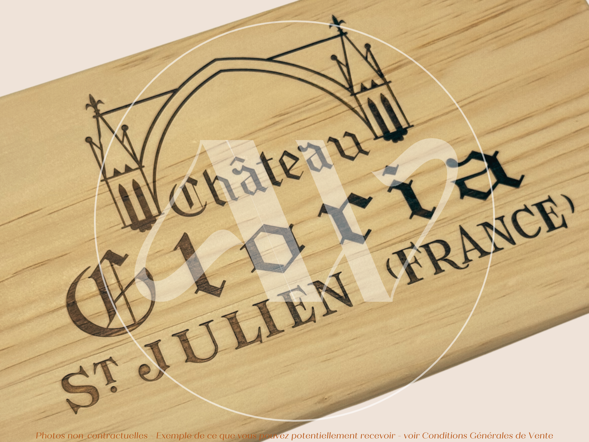 Estampe de caisse de vin – Château Gloria 2019 – Saint-Julien, Bordeaux – 30 × 17 cm – Pièce unique