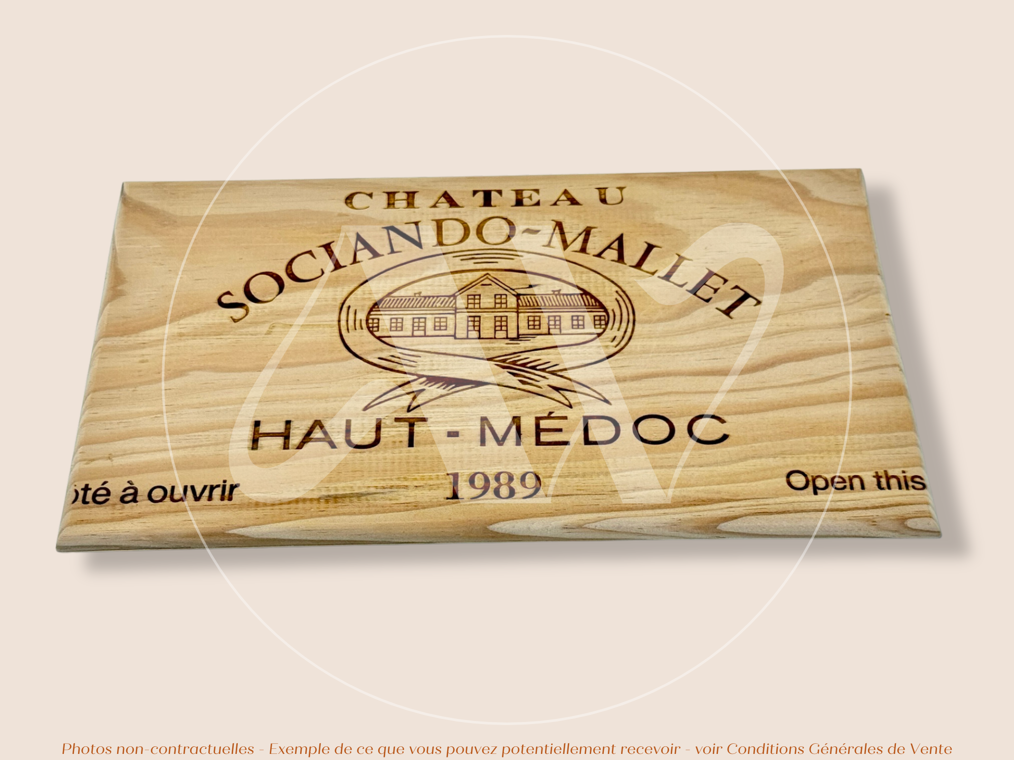 Façade Estampe bois – Château Sociando-Mallet – Haut-Médoc (Bordeaux) – Format 30x17 cm – (Millésime 1989 – Pièce Collector)