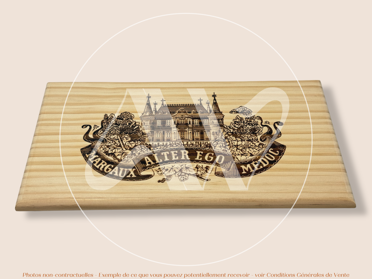 Estampe / Façade d'une caisse de vin en bois du Chateau Palmer - Alter Ego - Margaux - Bordeaux | Format 6 bouteilles = 30x17 cm