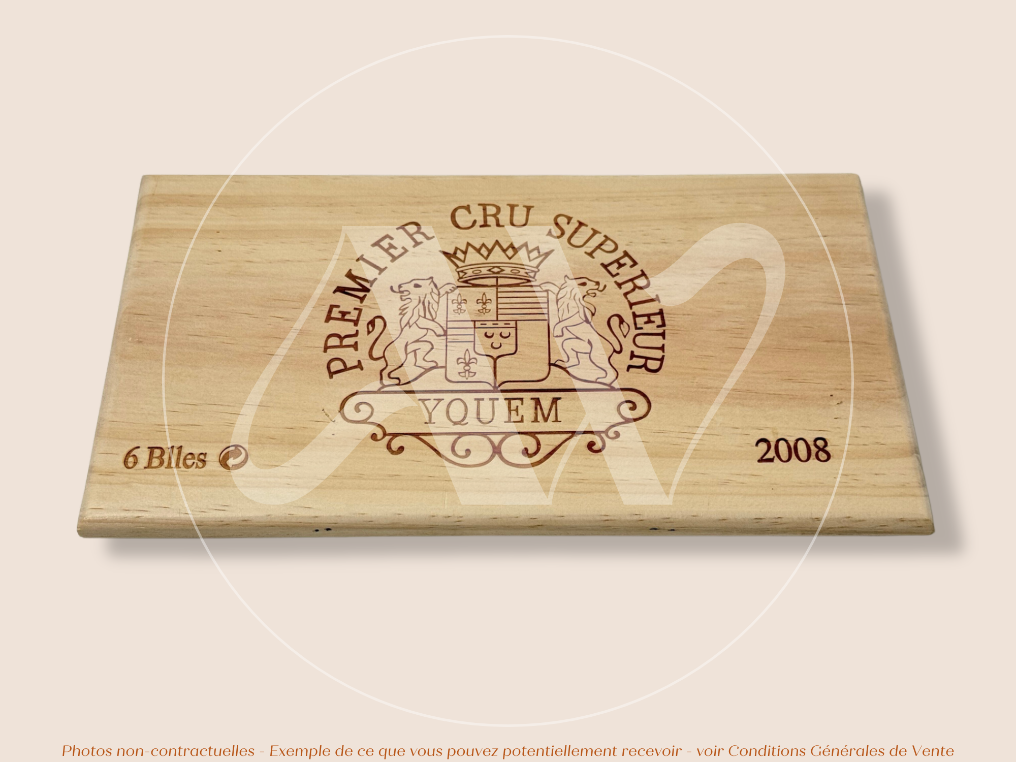 Estampe / Façade d'une caisse de vin en bois du Chateau Yquem 2008 - Sauternes - Bordeaux | Format 6 bouteilles = 30x17