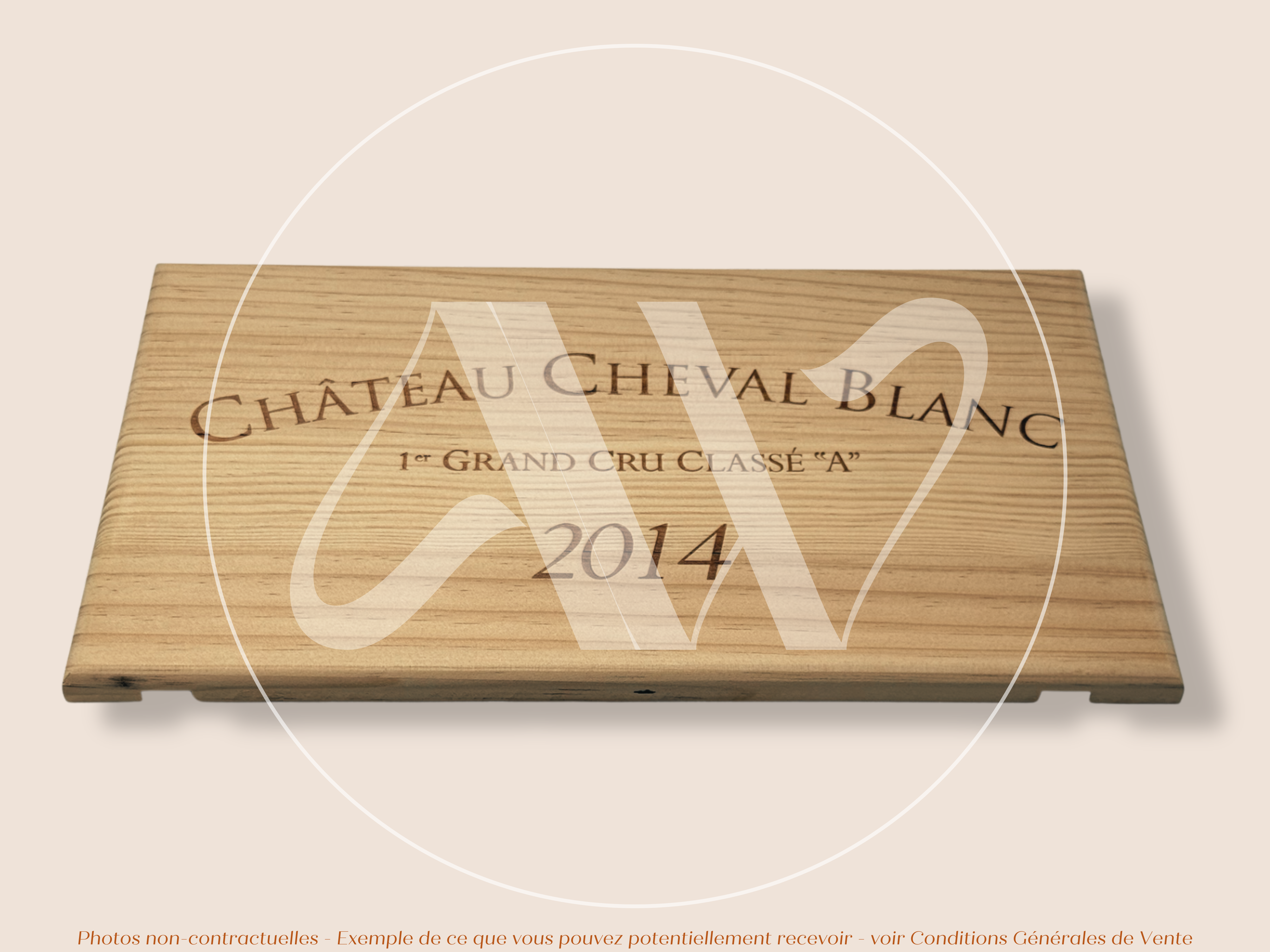 Estampe de caisse de vin Château Cheval Blanc 2014 – Saint-Émilion Grand Cru – 30 × 17 cm
