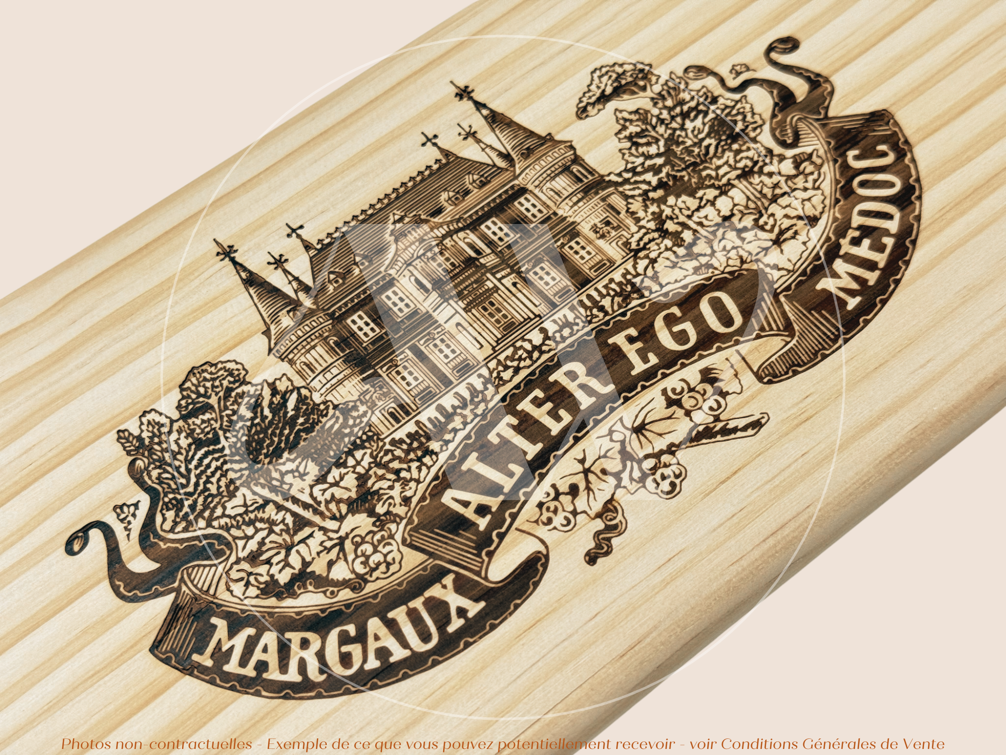 Estampe / Façade d'une caisse de vin en bois du Chateau Palmer - Alter Ego - Margaux - Bordeaux | Format 6 bouteilles = 30x17 cm