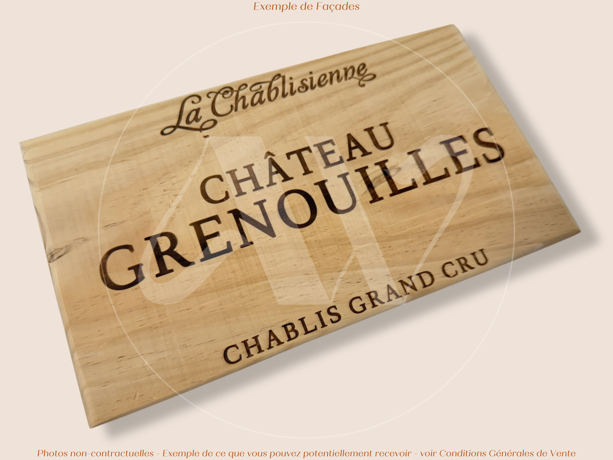 Estampe / Façade d'une caisse de vin en bois de La Chablisienne - Chateau Grenouilles - Bourgogne | Format 6 bouteilles = 30x17 cm