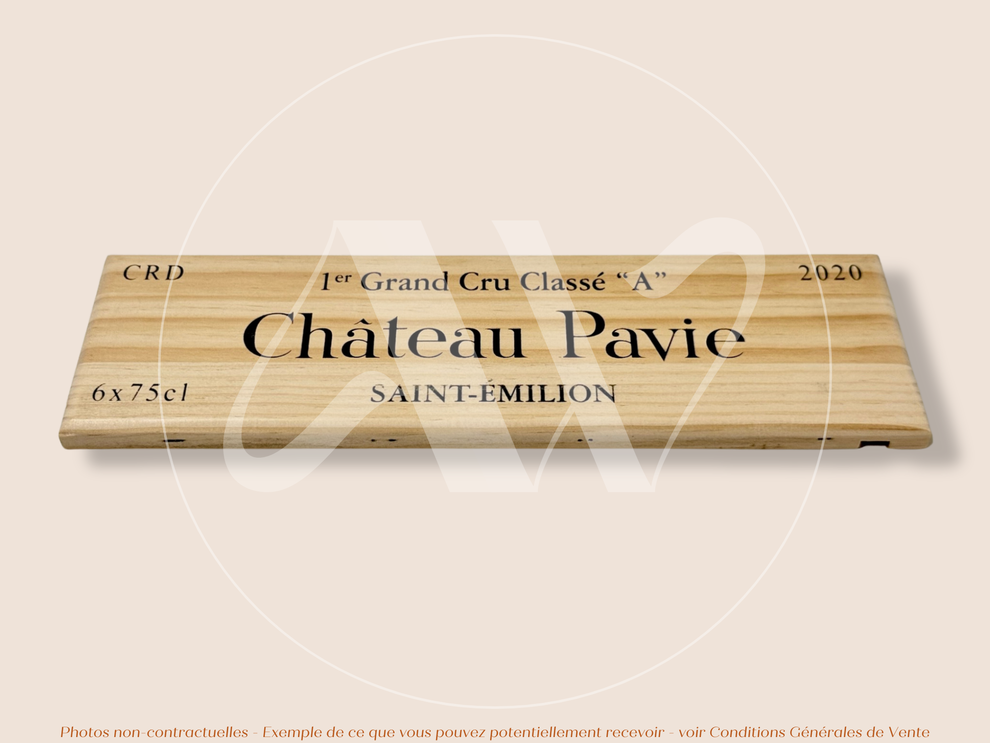 Estampe / Façade d'une caisse de vin en bois du Chateau Pavie - 2020 - Saint-Emilion - Bordeaux | Format 6 bouteilles = 30x9 cm