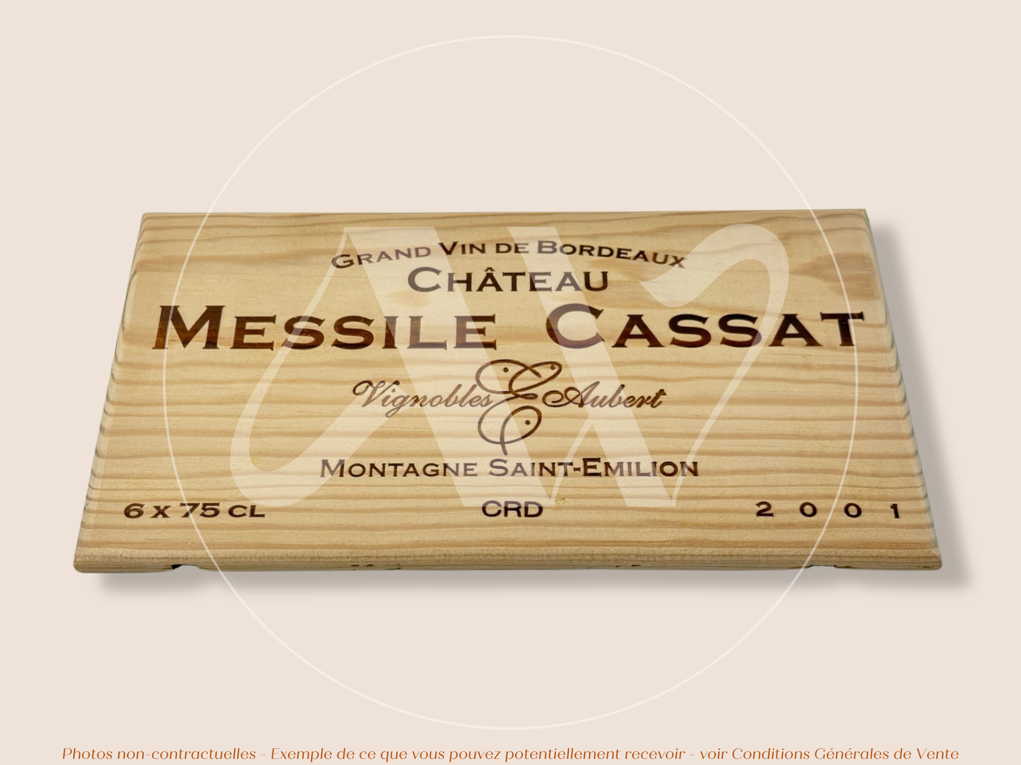 Façade Estampe bois – Château Messile Cassat – Montagne Saint-Émilion (Bordeaux) – Format 30x17 cm – Millésime 2001 – (plus de 2 décennies)